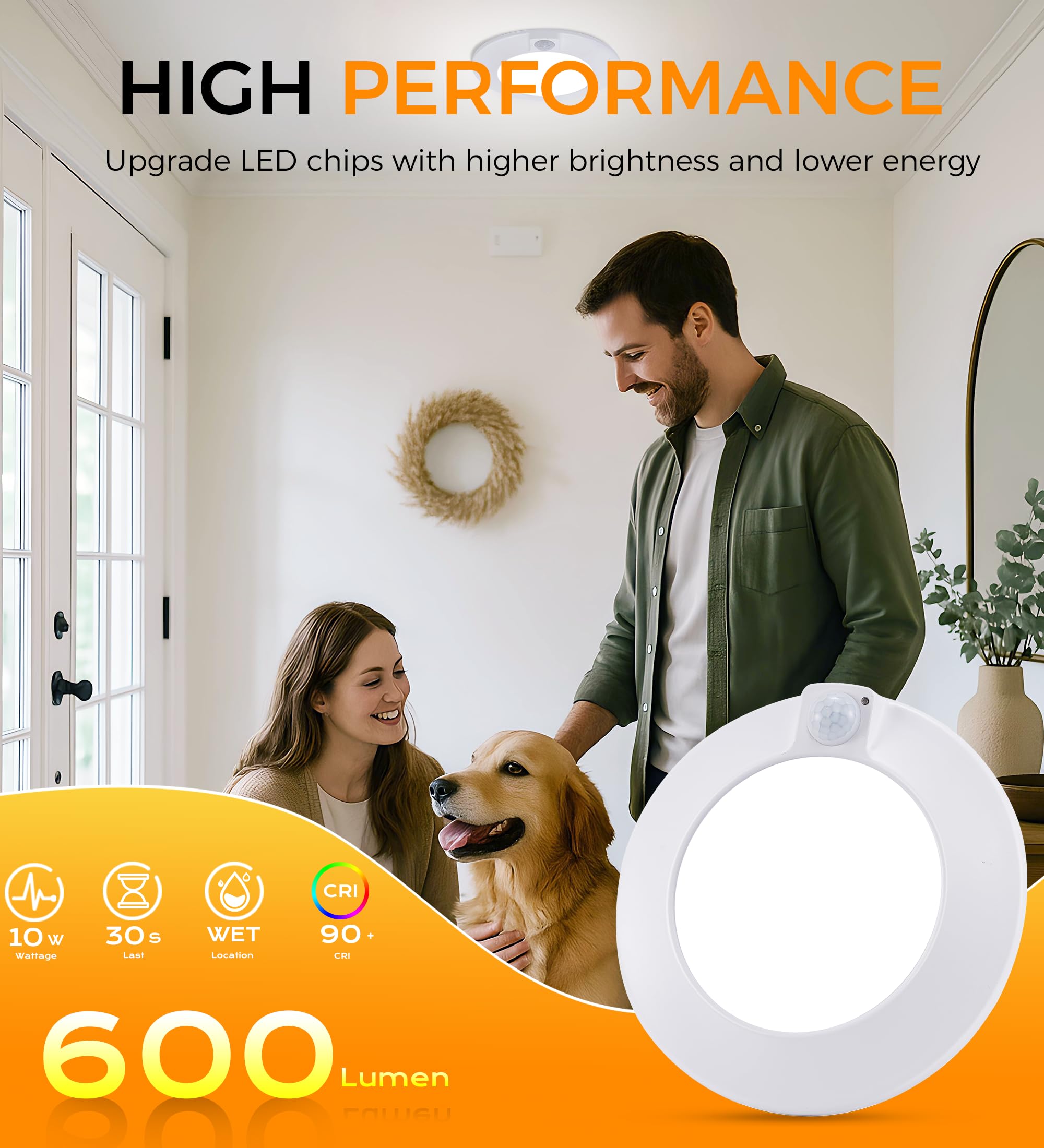 [2 Pack] CLOUDY BAY Motion Sensor Ceiling Light Indoor,120V CRI90 10W 5000K Bright Day Light,6.5 inch LED Flush Mount Ceiling Lighting Fixture for Garage,Walk-in Closet,Attic,Pantry Wet Location,Black
