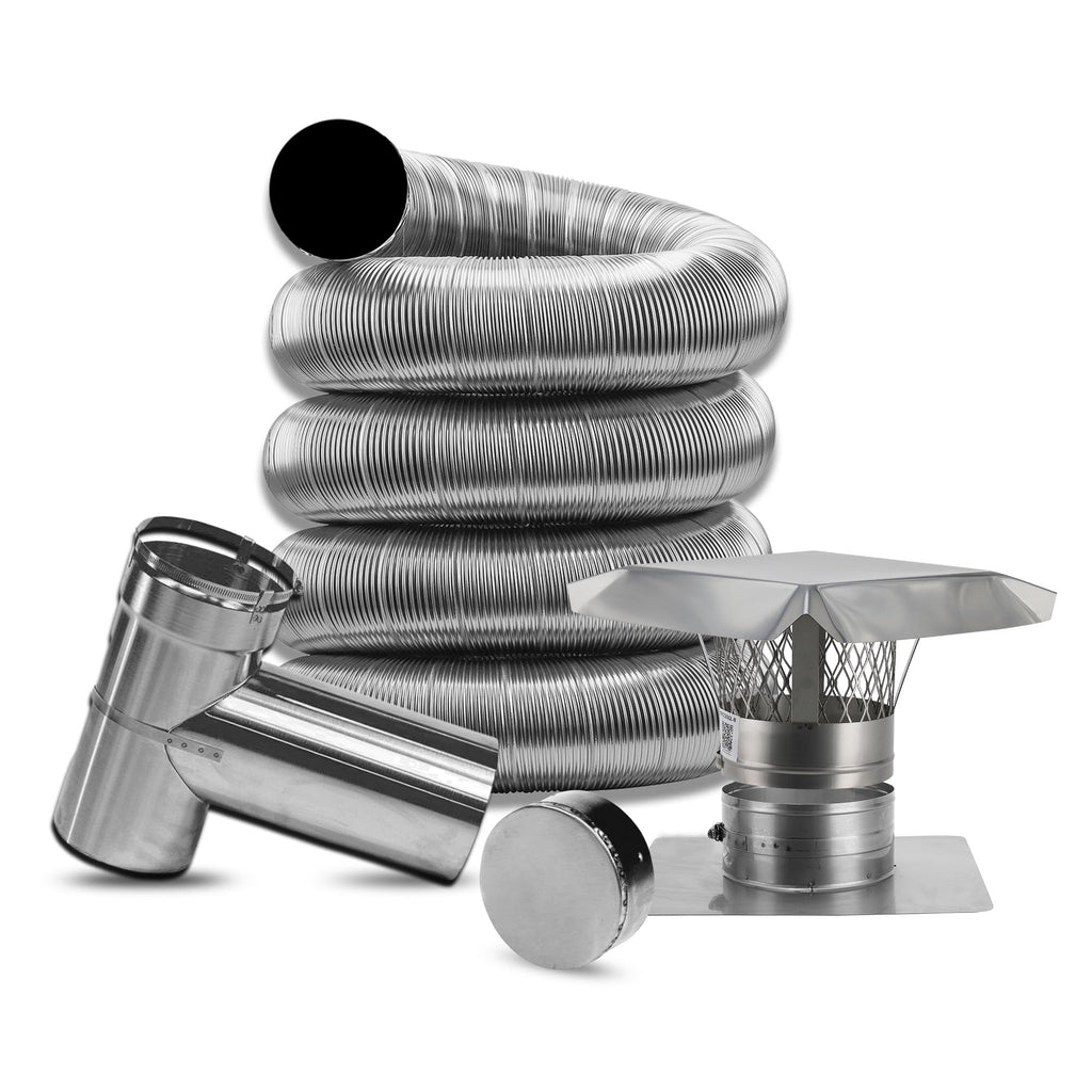 Fireside Chimney Supply Stainless Steel Chimney Liner Kit | FireSafe Flexible Chimney Liner with Tee Connector for Wood Stoves & Venting | Made in The USA | Heavy-Duty 3 Inch x 20 Feet