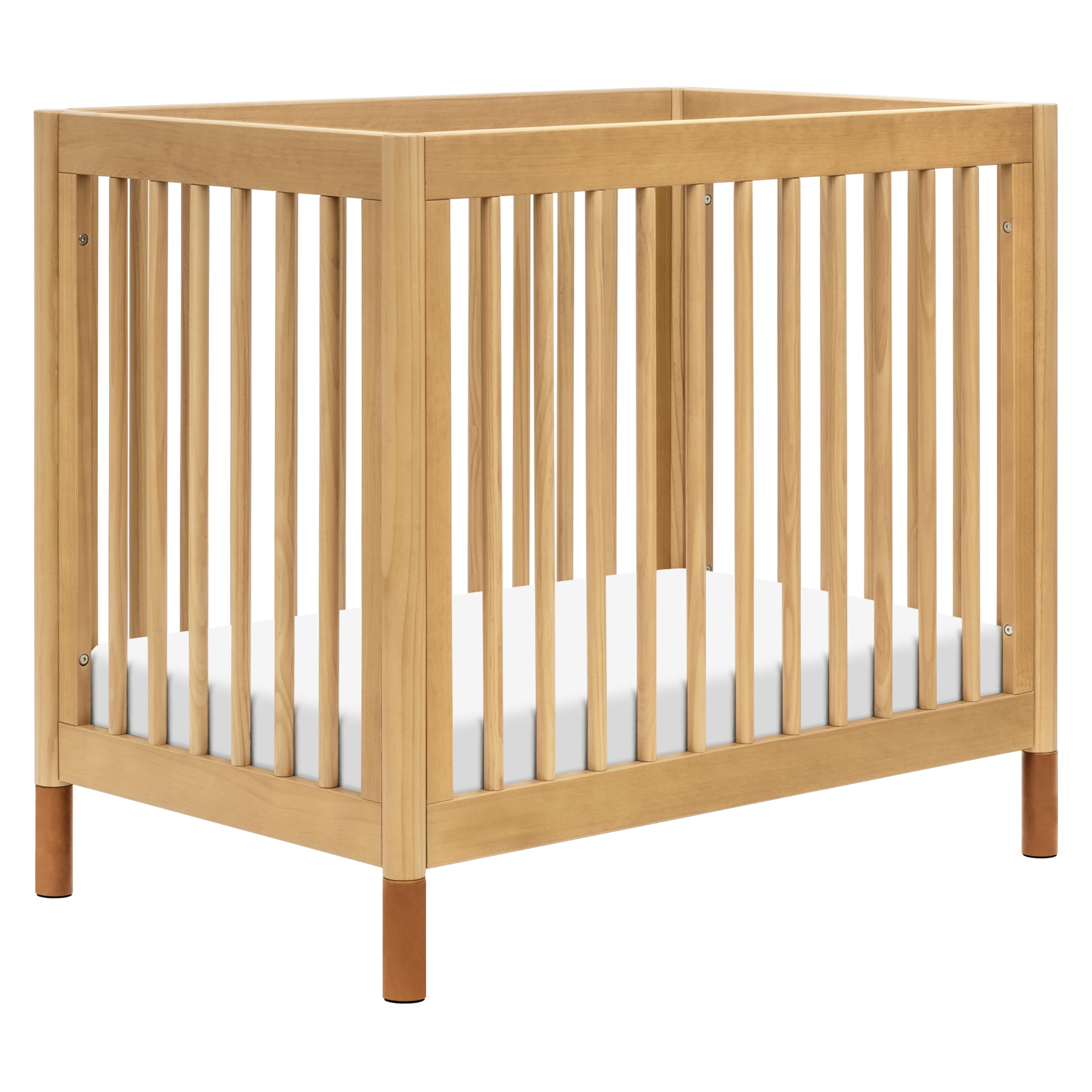 Babyletto Gelato 4-in-1 Convertible Mini Crib with Toddler Bed Conversion in Honey with Vegan Tan Leather Feet, Greenguard Gold Certified