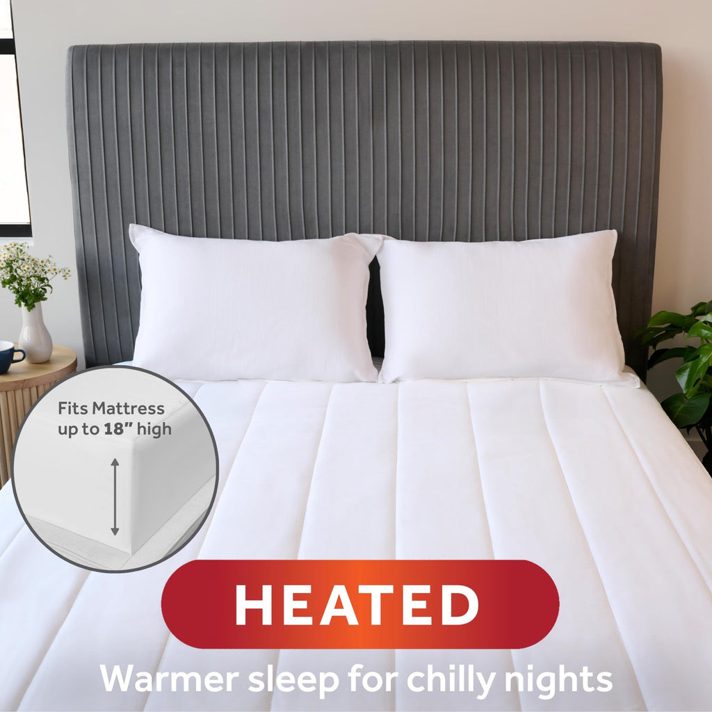 Sunbeam Restful Quilted Water Resistant Heated Mattress Pad - Full White