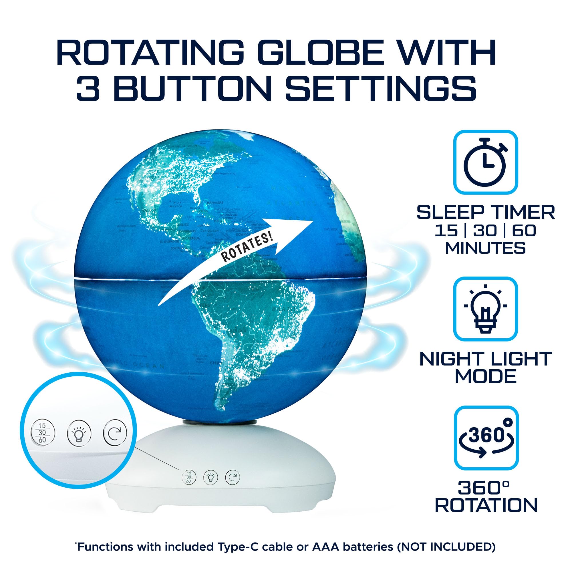 USA Toyz Illuminated Globe for Kids Learning- 3-in-1 STEM Globes of the World with Stand, Constellation Map, Built-in LED Night Light Desk Globe Lamp, Non-Tip Metal Base, 9.75” Tall, 7 Inch Diameter