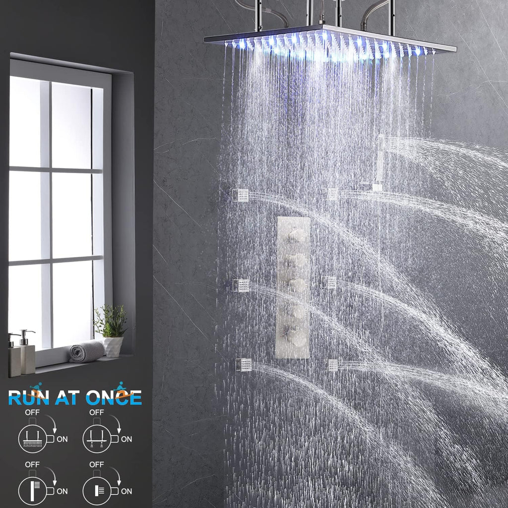 HOMEDEC 2 Way Shower Diverter Valve Brass Dual Functions Thermostatic Shower Mixing Valve Kit 3 Handle Flow Control Valve, 3/4 Inch Inlet, Can Use All Options At a Time, Matte Black