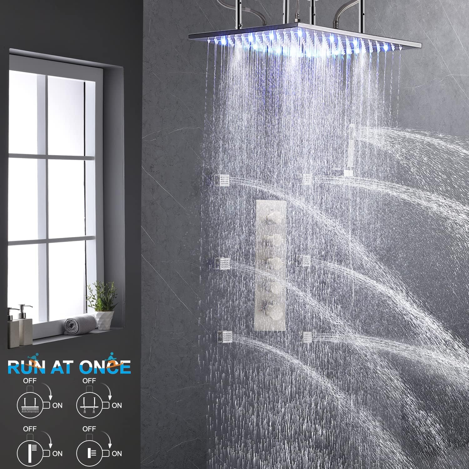 HOMEDEC 2 Way Shower Diverter Valve Brass Dual Functions Thermostatic Shower Mixing Valve Kit 3 Handle Flow Control Valve, 3/4 Inch Inlet, Can Use All Options At a Time, Matte Black