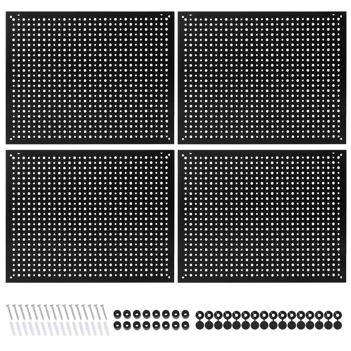 Peg Board,Steel Organization Panels, Ideal for Garage Tool Storage, Office Organization, Craft Room, Kitchen,Pack of 4 (Black, 4-12X12)