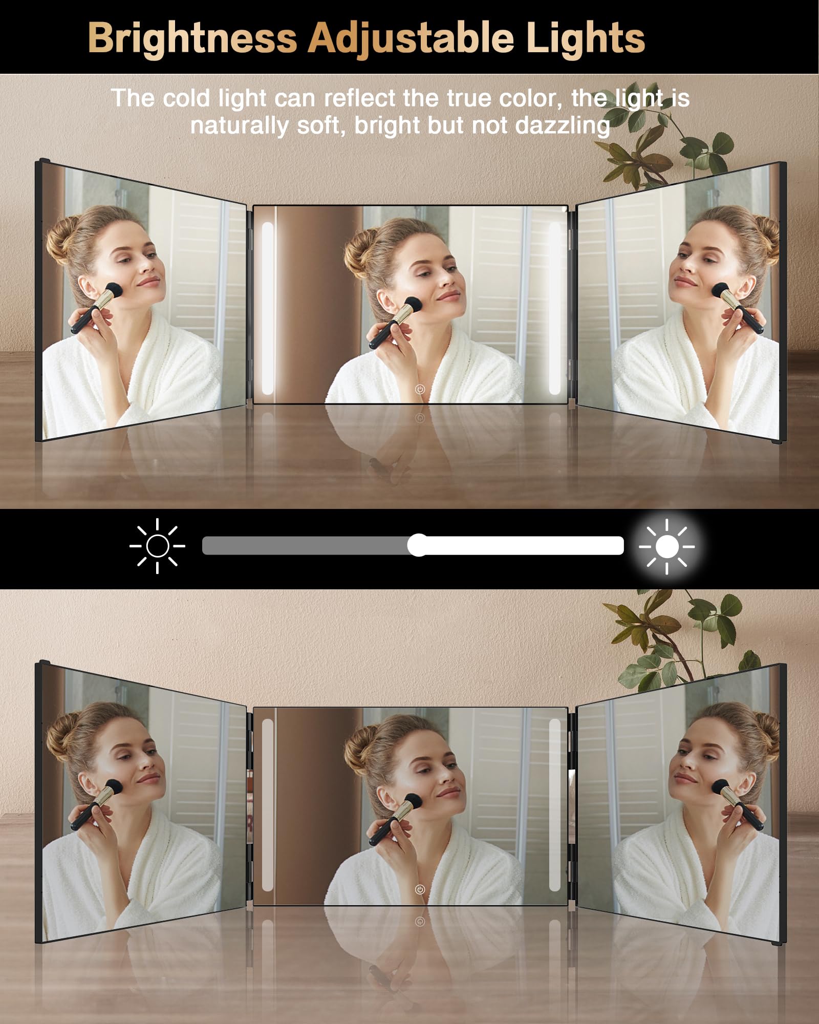 JUSRON 360 Viewing Angle Self Hair Cutting Mirror, Clear Anti-Fog HD Glass, USB Rechargeable, Easy to Use, Height Adjustable, Portable, Good Choice for Gifts