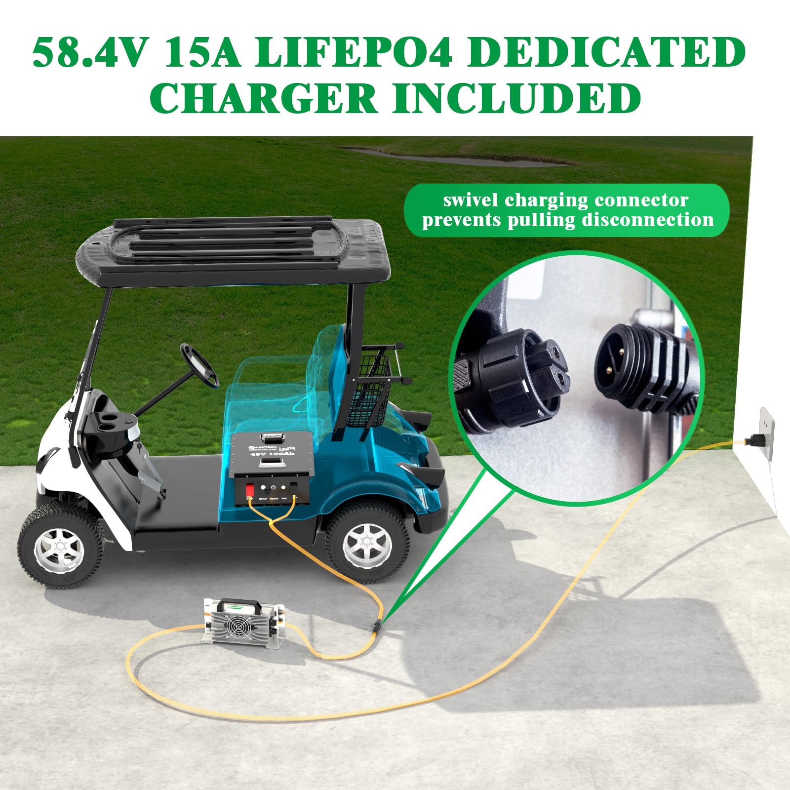 36V 100Ah LiFePO4 Lithium Golf Cart Battery with Charger, Built-in Smart 200A BMS, with Touch Monitor, Perfect for Golf Carts, Off-grid