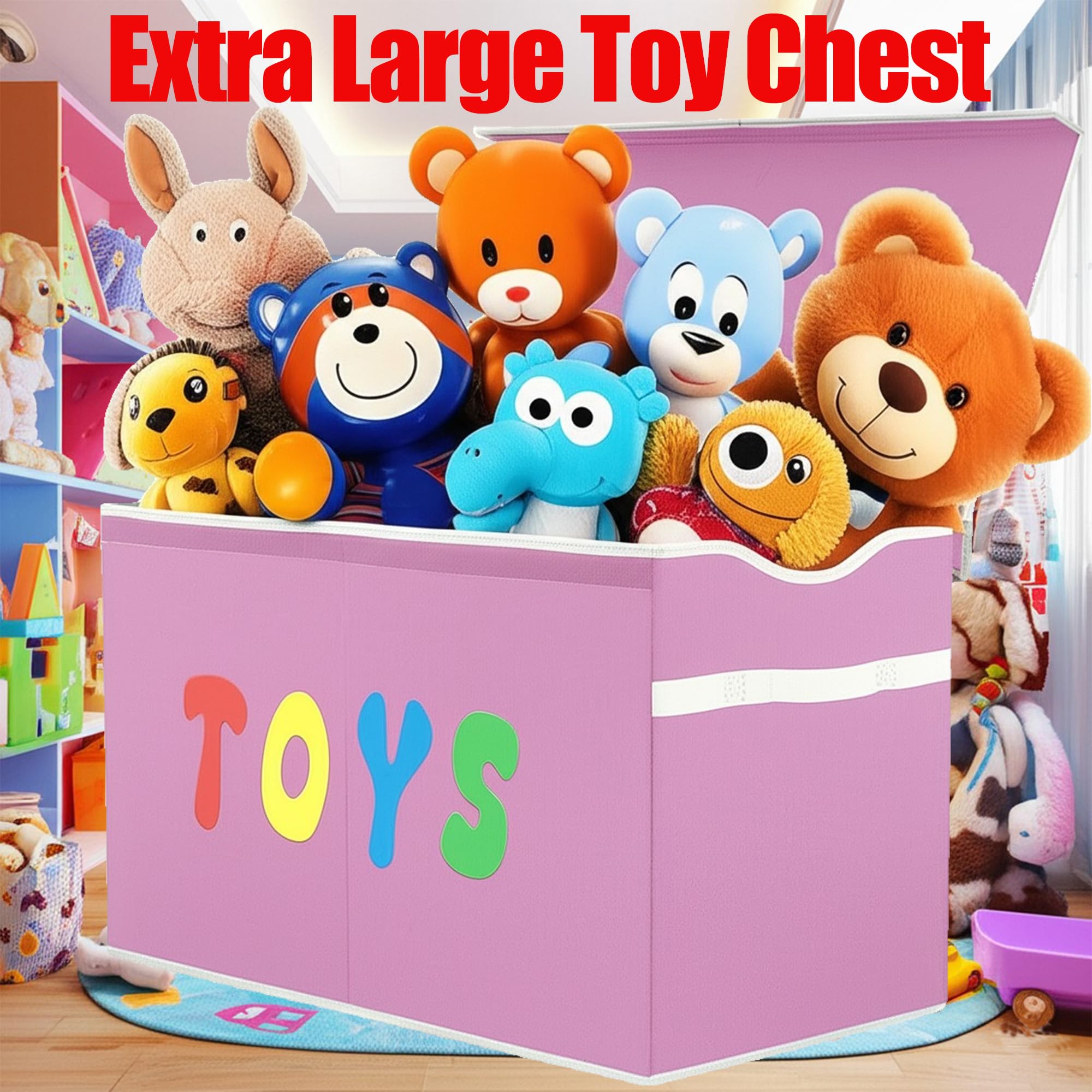 YOLOXO Toy Box Chest, Collapsible Sturdy Storage Bins with Lids, Extra Large Kids Toy Storage Organizer Boxes Bins Baskets for Kids, Boys, Girls, Nursery Room, Playroom, Closet (BLACK)
