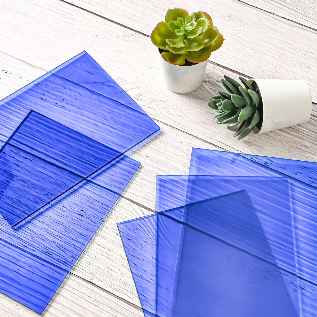 Lesnlok Blue Acrylic Sheets 1/8 inch Thick 3mm 6 Pack 3 x 5 Clear Plexiglass Sheets,for Sign,Craft,Painting,Laser Cutting,DIY Display Projects… (3"x 5", Blue, 6)