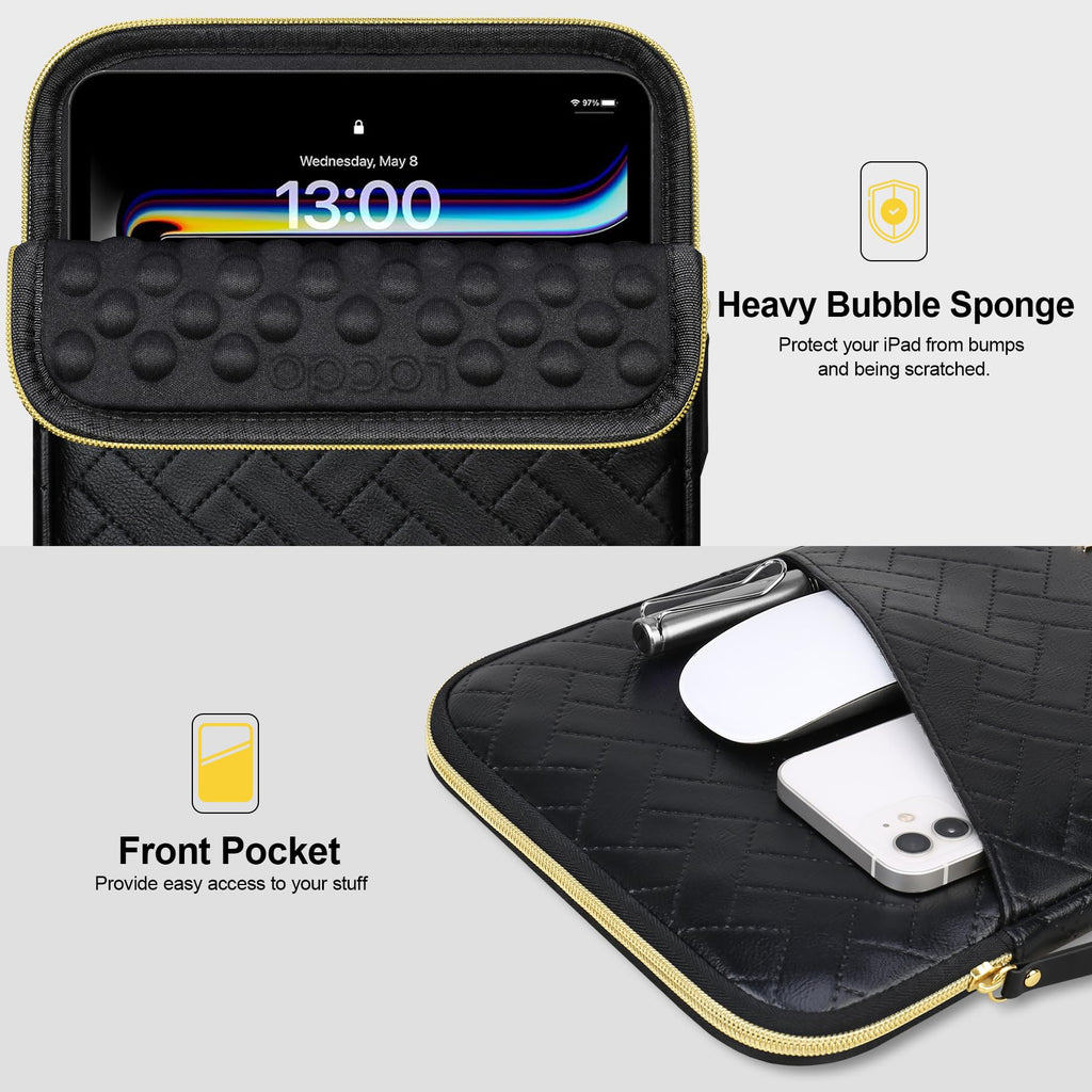 Lacdo Tablet Sleeve Case for 11 inch iPad A16 / 11 inch iPad Air M4 M3 M2 / 11" iPad Pro M5 M4 / 10.9" iPad /10.2" iPad /10.9" ipad Air / 11 Inch Samsung Galaxy Tab A9+ Bag, Fit Magic Keyboard, Black