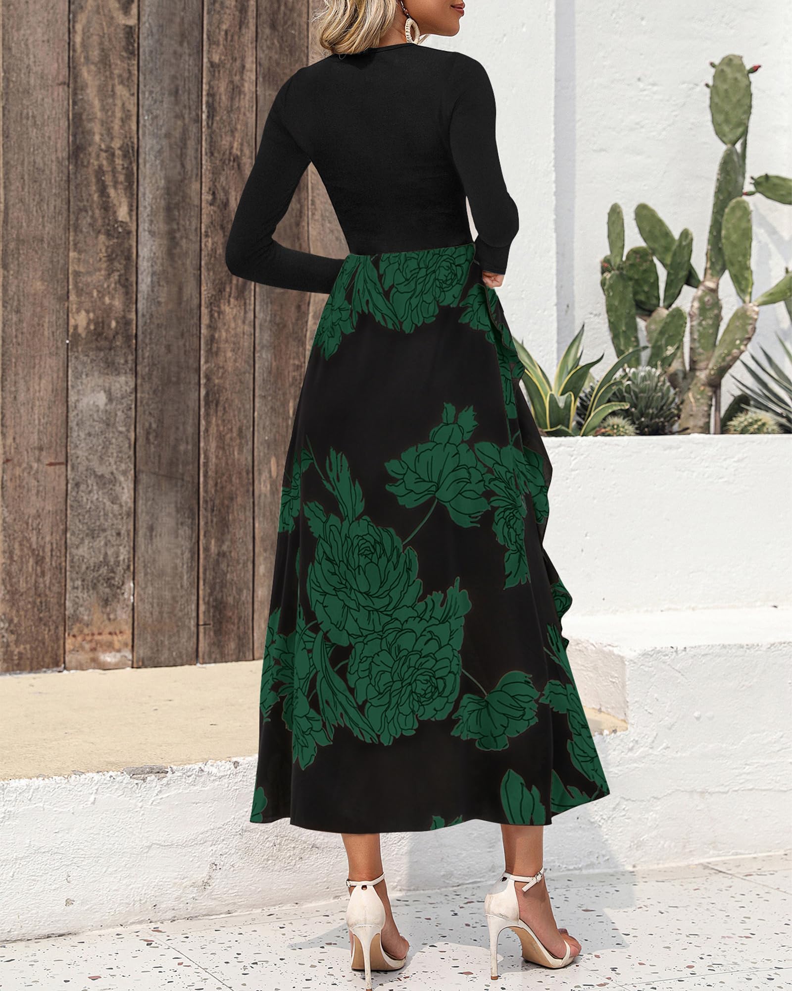 BTFBM Womens Floral Maxi Dress Fall 2025 Casual Crewneck Long Sleeve Ruffle Flowy Cocktail Wedding Guest Dresses