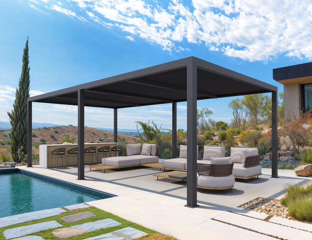 PURPLE LEAF 94AS 10'x12' Small Pergola Compact Aluminum Gazebo with Adjustable Louvered Hardtop for Patio Deck Cover Dark Gray All-Weather Outdoor