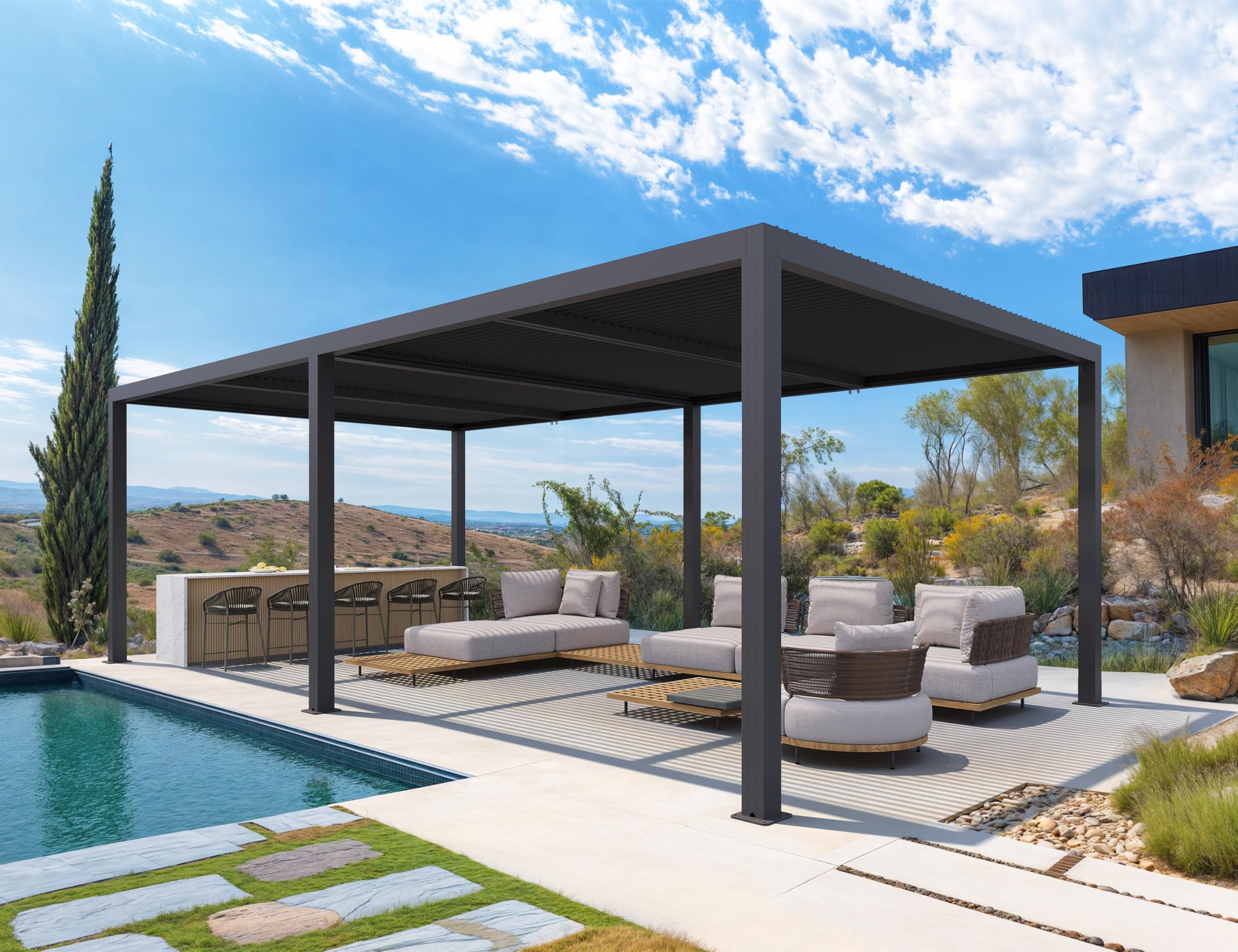 PURPLE LEAF 94AS 10'x12' Small Pergola Compact Aluminum Gazebo with Adjustable Louvered Hardtop for Patio Deck Cover Dark Gray All-Weather Outdoor