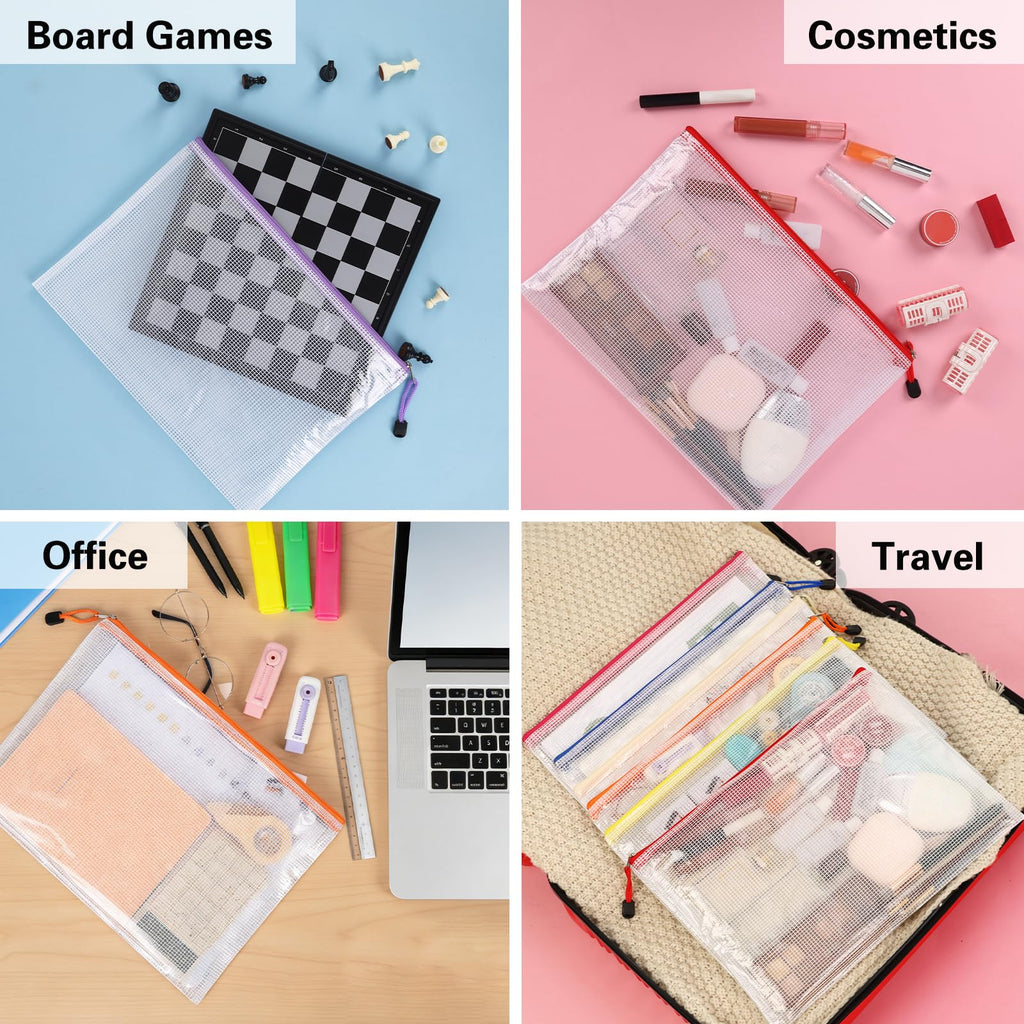 EOOUT 24pcs Mesh Zipper Pouch Bags A3 Extra Large Document Bag with Label Pocket, 16.9x12 Inches, Plastic Zip File Folders, Puzzles, Board Game Storage for Organizing Office Home