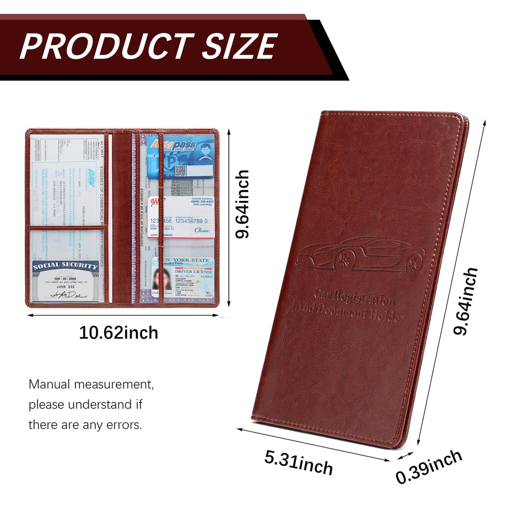 Car Registration and Insurance Card Holder for Women Men, Black Glove Box Paperwork Organizer with Magnetic Buckle for Easy Access and Protect Documents and Various Cards in Vehicle