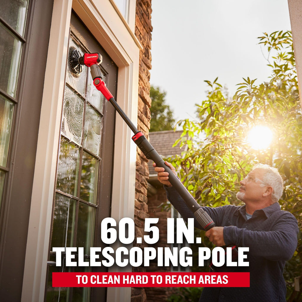 CRAFTSMAN V20 Cordless 2-in-1 Power Scrubber Kit, Multi-Purpose, Includes Bristle Brush, 2Ah Battery, V20 Battery Charger, and 60.5 in. Telescoping Pole (CMCPS520D1)