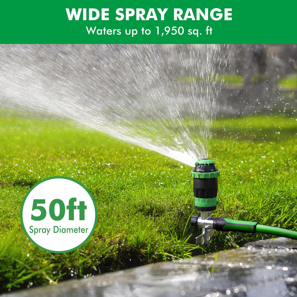 RESTMO Gear Drive Sprinkler with Metal Spike Base, 5-Pattern Heavy Duty Gardening Watering System, Multi-Adjustable Lawn Sprinkle for Garden Plant, Flower Bed and Large Yard Area Watering, Gray