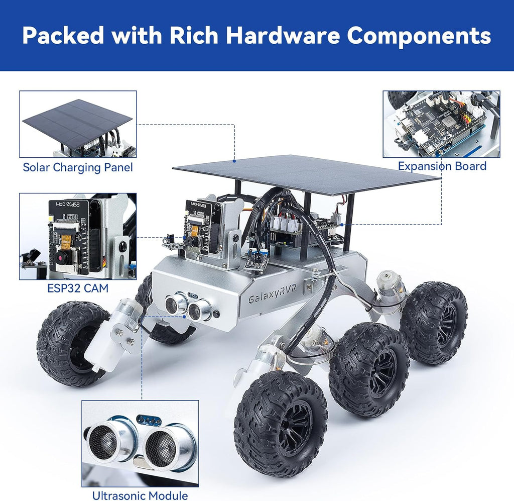 SunFounder GalaxyRVR Mars Rover STEM Kit for Arduino, Compatible with Uno R3, Rocker-Bogie Suspension,Scratch,C,Camera, FPV, for Students, Educators, Engineers