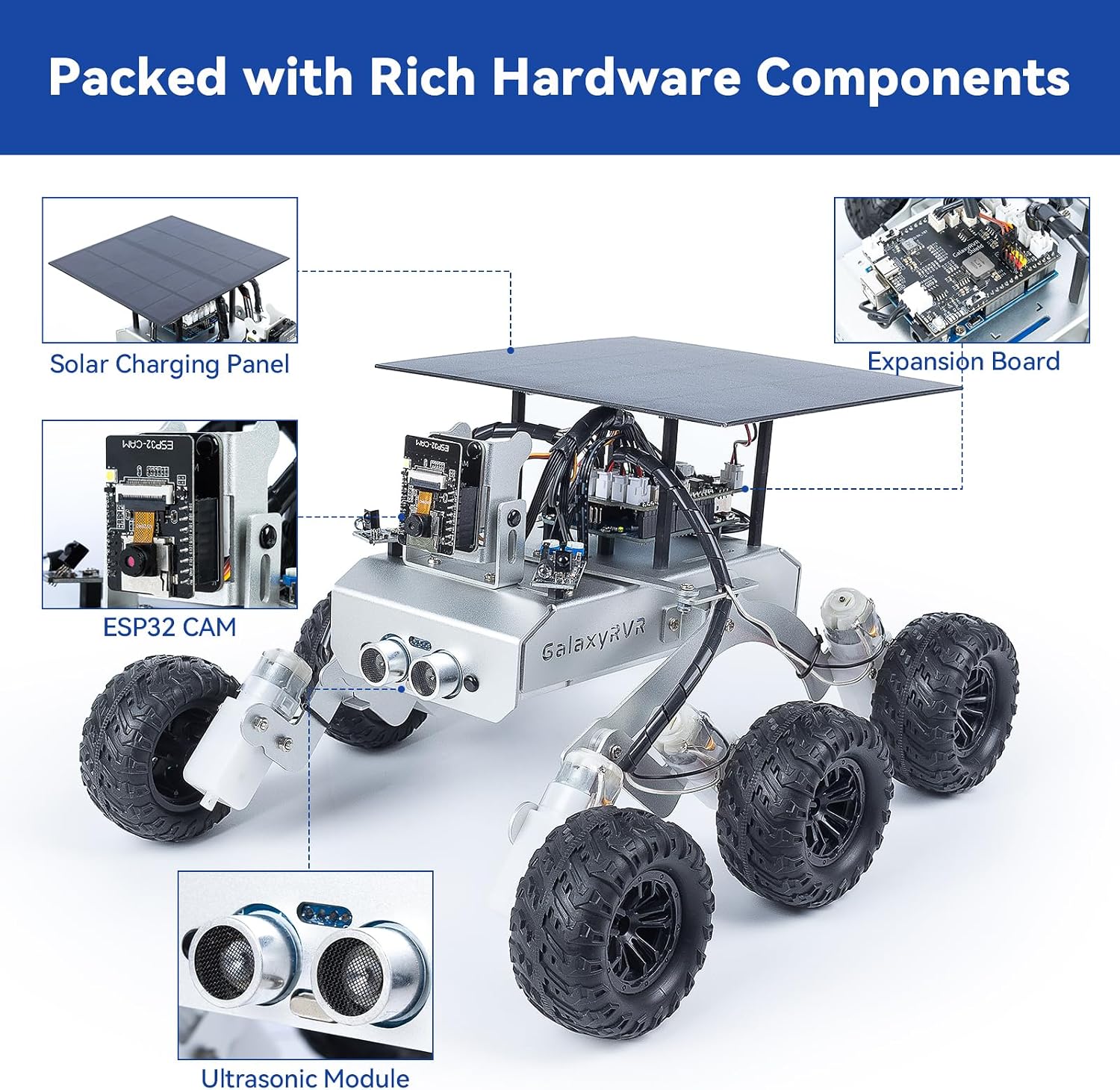 SunFounder GalaxyRVR Mars Rover STEM Kit for Arduino, Compatible with Uno R3, Rocker-Bogie Suspension,Scratch,C,Camera, FPV, for Students, Educators, Engineers