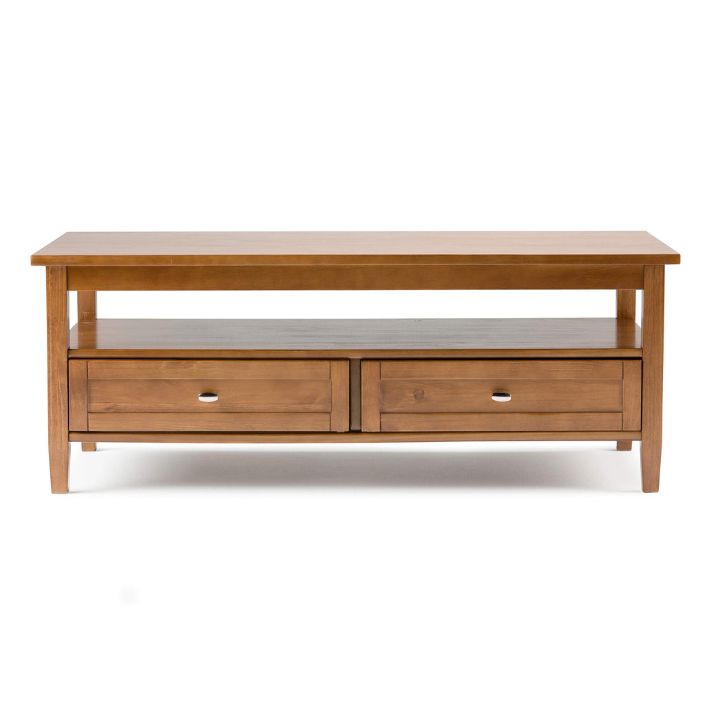 SIMPLIHOME Warm Shaker Coffee Table - 48 inch Wide Solid Wood Coffee Table in Black, Transitional Living Room Table with 2 Drawers, Open Shelf, Shaker Fronts and Tapered Legs