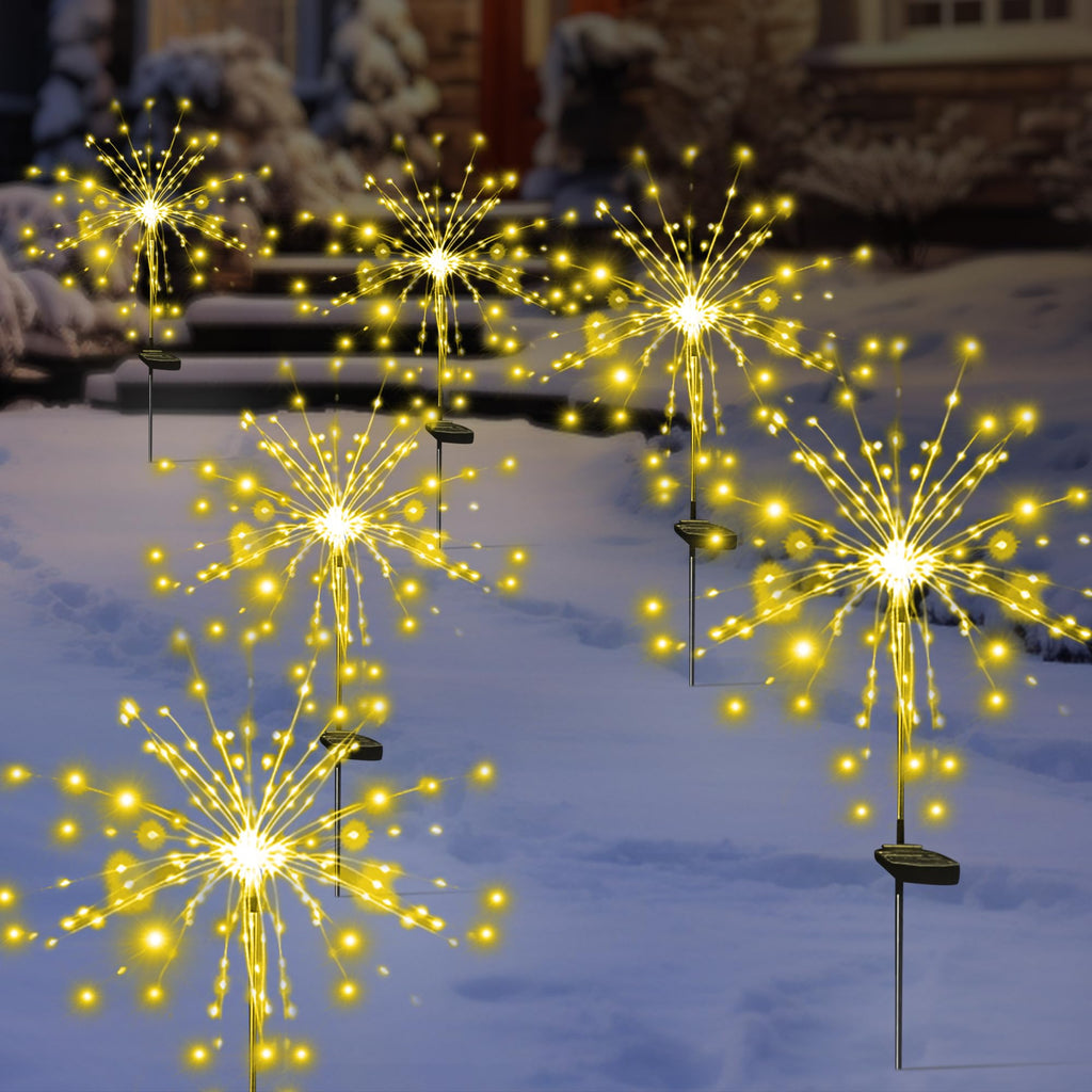 Solar Garden Firework Lights Outdoor Waterproof, 2 Pack Solar Powered Art Stake Twinkle Lighting for Outside Decor, 120 LED Sparklers String Lights for Yard Pathway Decorations(White)