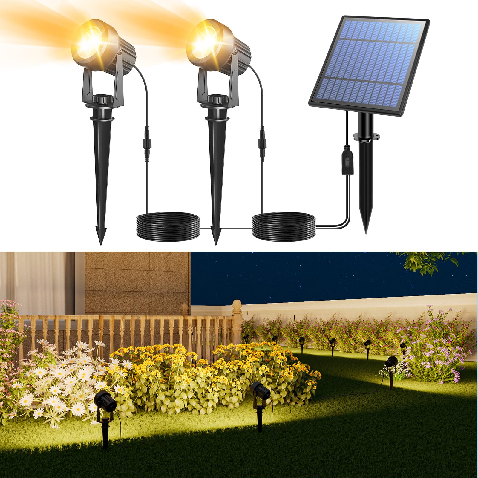 APONUO Solar Spot Lights - Outdoor 2-in-1 Solar Landscape Uplights, Dusk to Dawn, IP65 Waterproof, 9.8ft Cable, Warm White