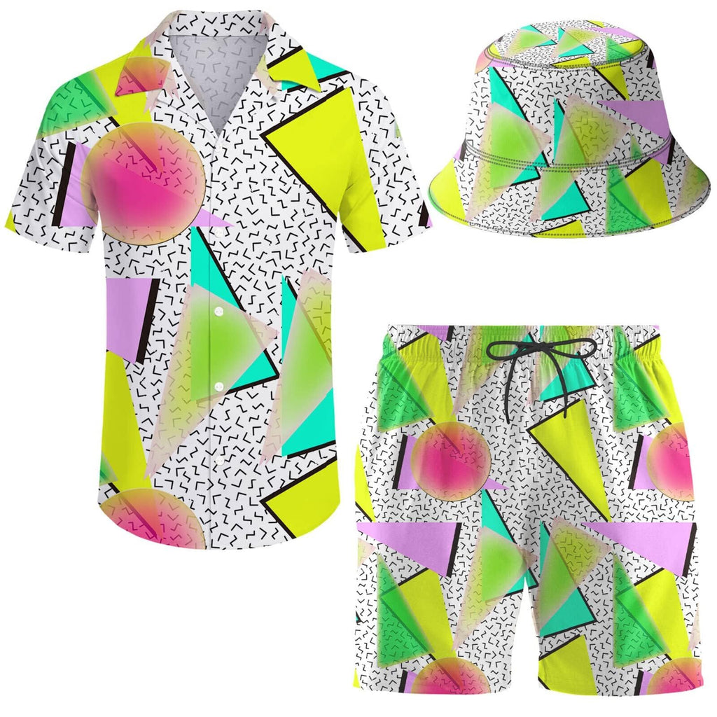 Men's 2 Piece Tracksuit Hawaiian Shirt Shorts Button Down Shirt and Shorts Sets with Bucket Hats