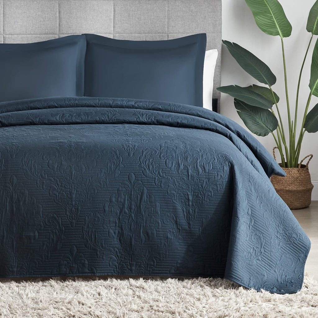 Hansleep Black Quilt Twin Size - Damask Ultrasonic All Season Bedspread Twin, Soft Lightweight Coverlet Bedding Set, 2 Pieces (1 Quilt, 1 Pillow Sham)