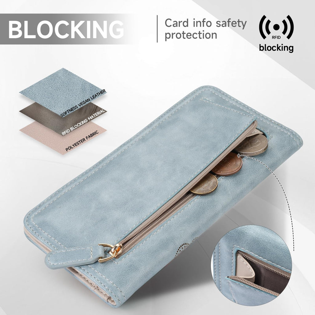 KITEVIUN RFID Wallet Women Ultra Slim Thin Womens Wallet Compact Clutch Long Ladies Wallet for Women WHITE