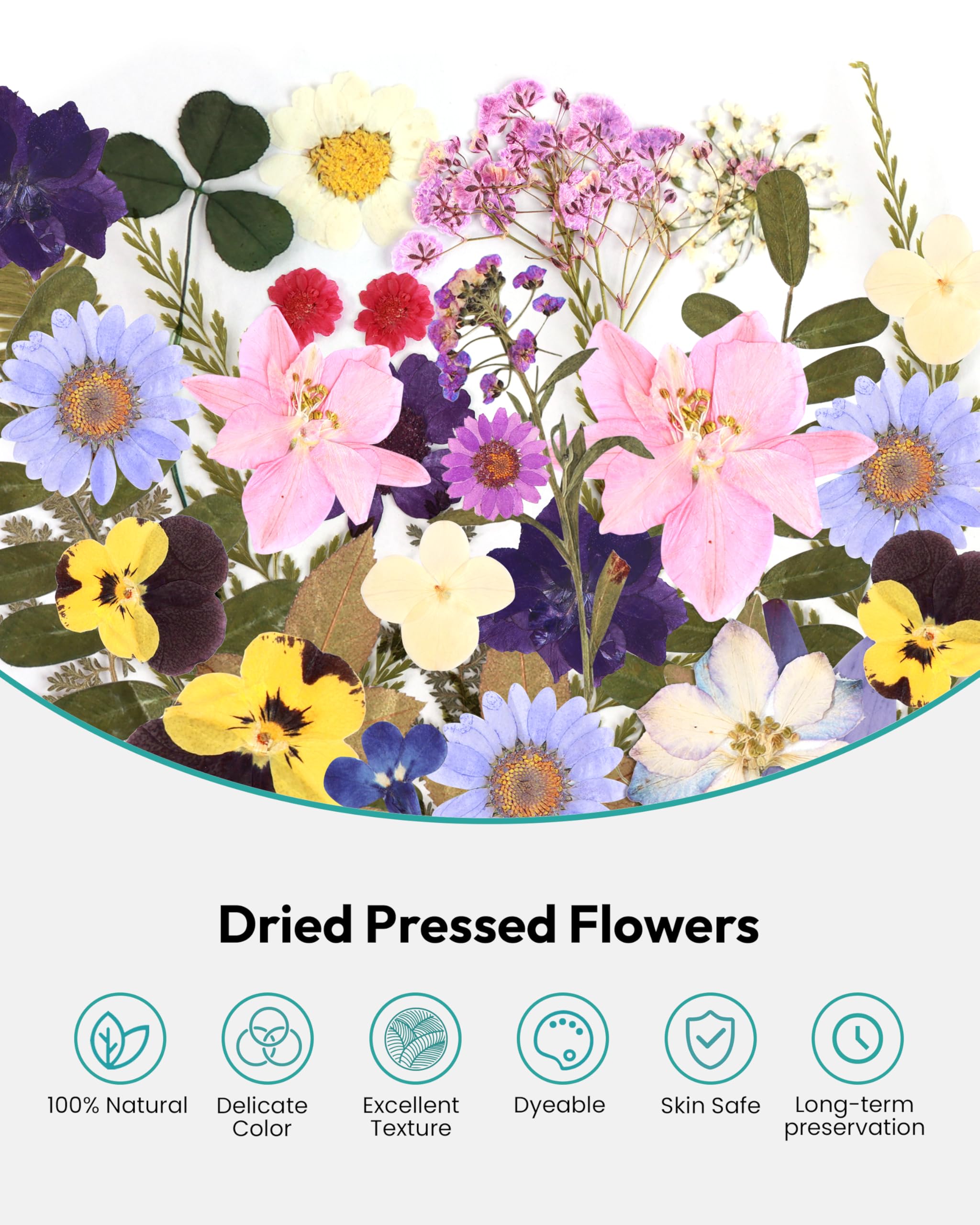 Dried Flowers, Resiners 58Pcs Pressed Flowers for Craft Pink Real Natural Dried Flowers Dry Leaves Kit for DIY Making Crafts Resin Soap Candle Scrapbook Supplies Card Making Jewelry