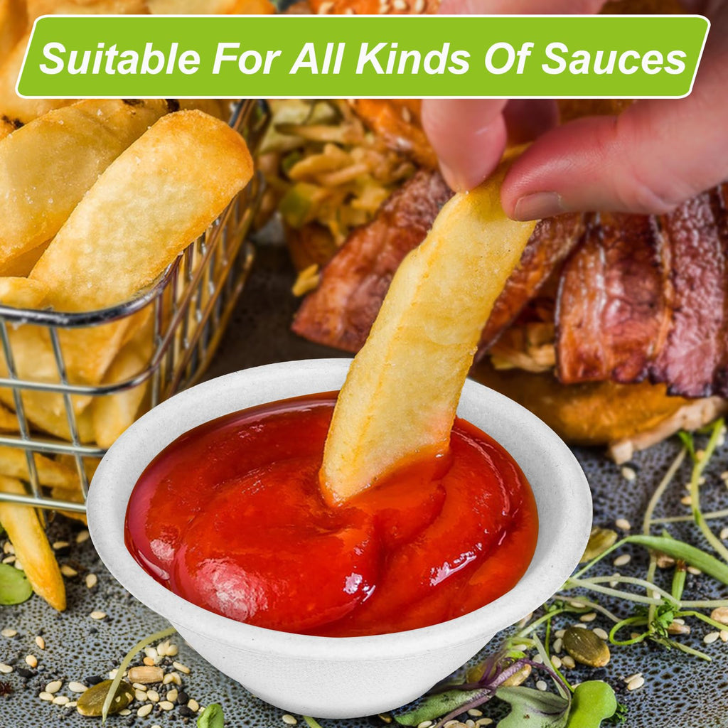 4 oz Small Paper Bowls, 100 Pack Compostable Bagasse Fiber Bowls, Microwavable for Condiments, Sauce, Ice Cream