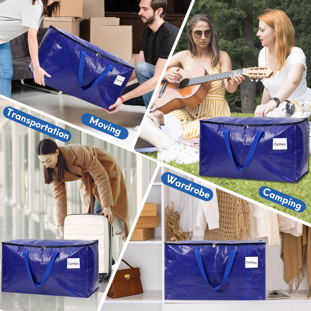 2-Pack Extra-Large Heavy-Duty Storage Totes with Reinforced Handles, Durable Zippers & Waterproof Material — Perfect for Space-Saving, Moving, Shipping and Travel (Black)