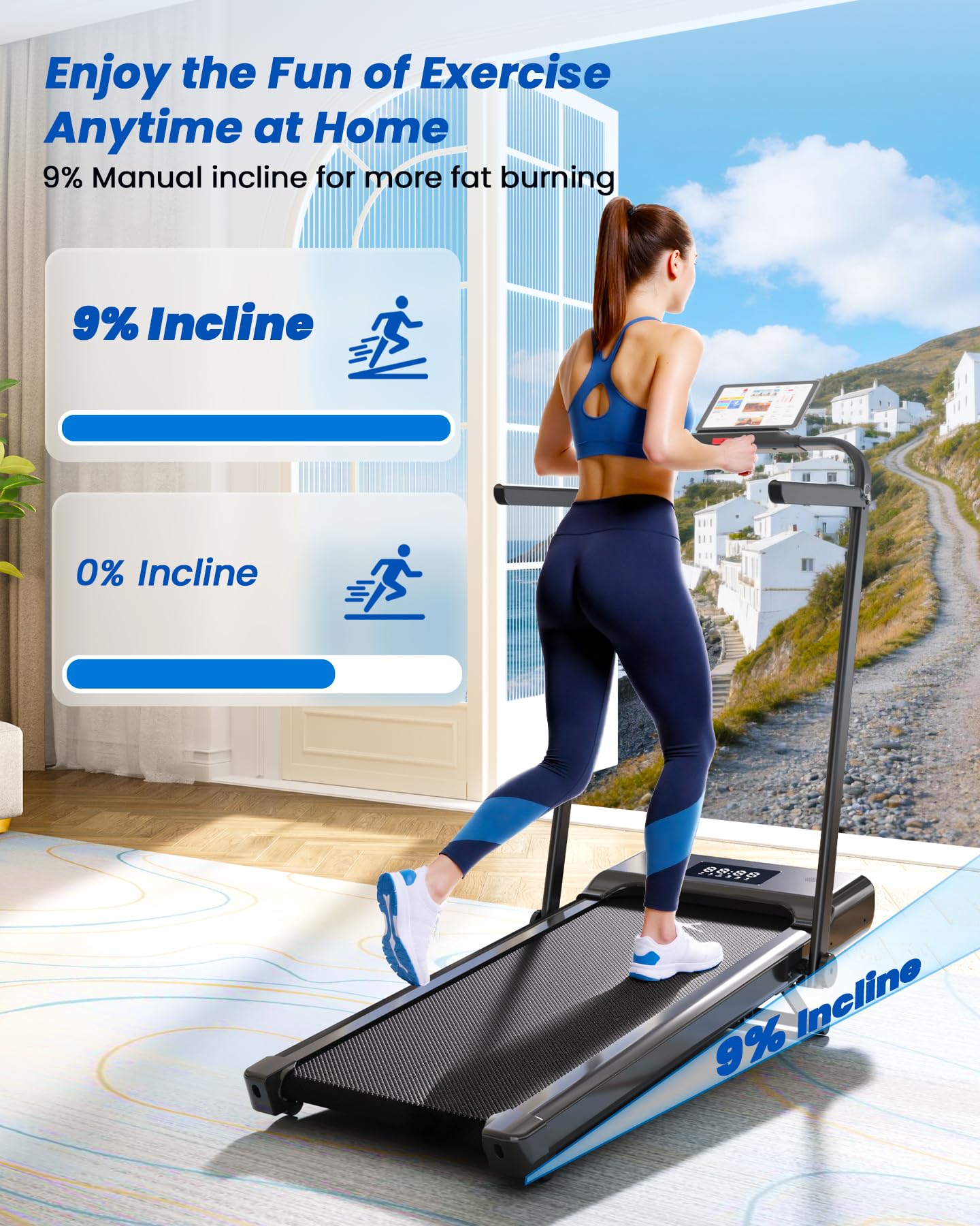 DeerRun Walking Pad Treadmill with Incline and Handle Bar, 4-in-1 Foldable Under Desk Treadmills for Home Small or Office, 300 lbs Capacity 3.0 HP Folding Portable Walking Pad with APP