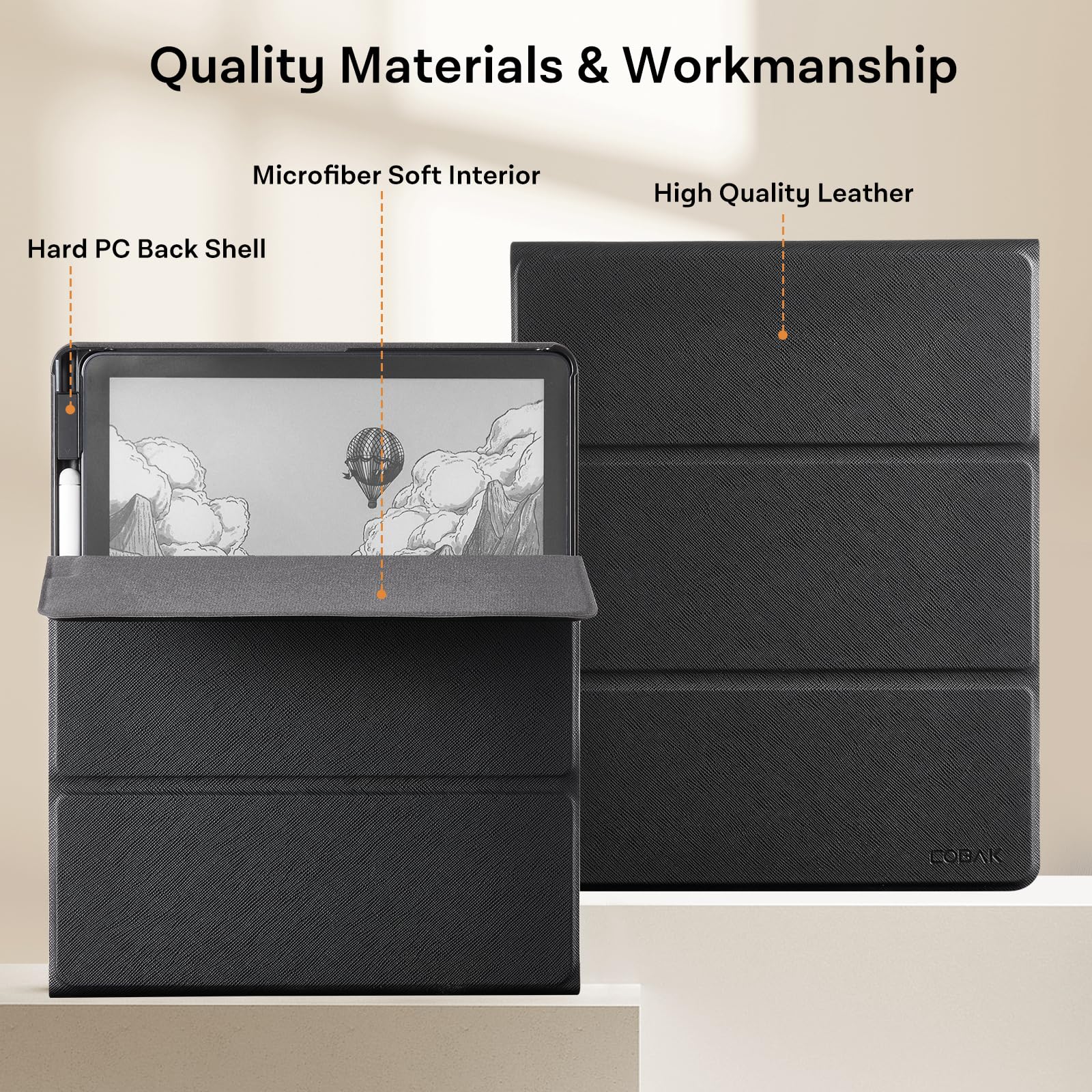 CoBak Stand Case for Kindle Scribe - Premium Folio Leather Cover with Pen Holder, Auto Sleep/Wake - Compatible with 10.2 Inch Kindle Scribe (2022/2024 Release)