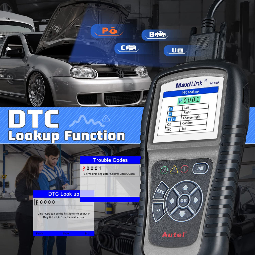Autel MaxiLink ML519 Enhanced Mode 6 OBD2 Scanner Auto Diagnostic Scan Tool Check Engine Fault Code Reader CAN Scan Tool, Upgraded Ver. of AL319 Black