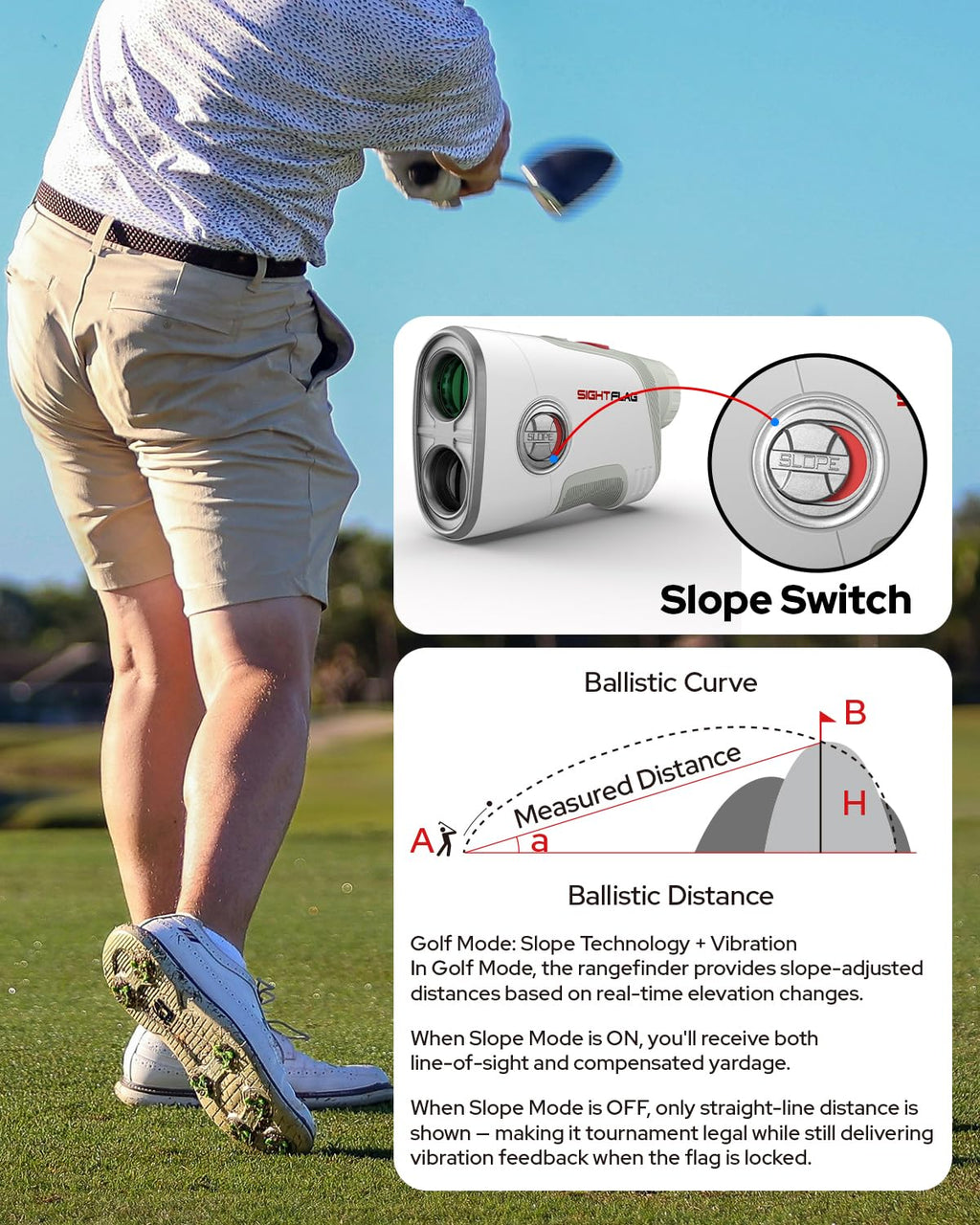 GF2-Golf Rangefinder with Slope and Pin Flagpole Lock Vibration, 1300 Yards Range Finder, External Slope Switch
