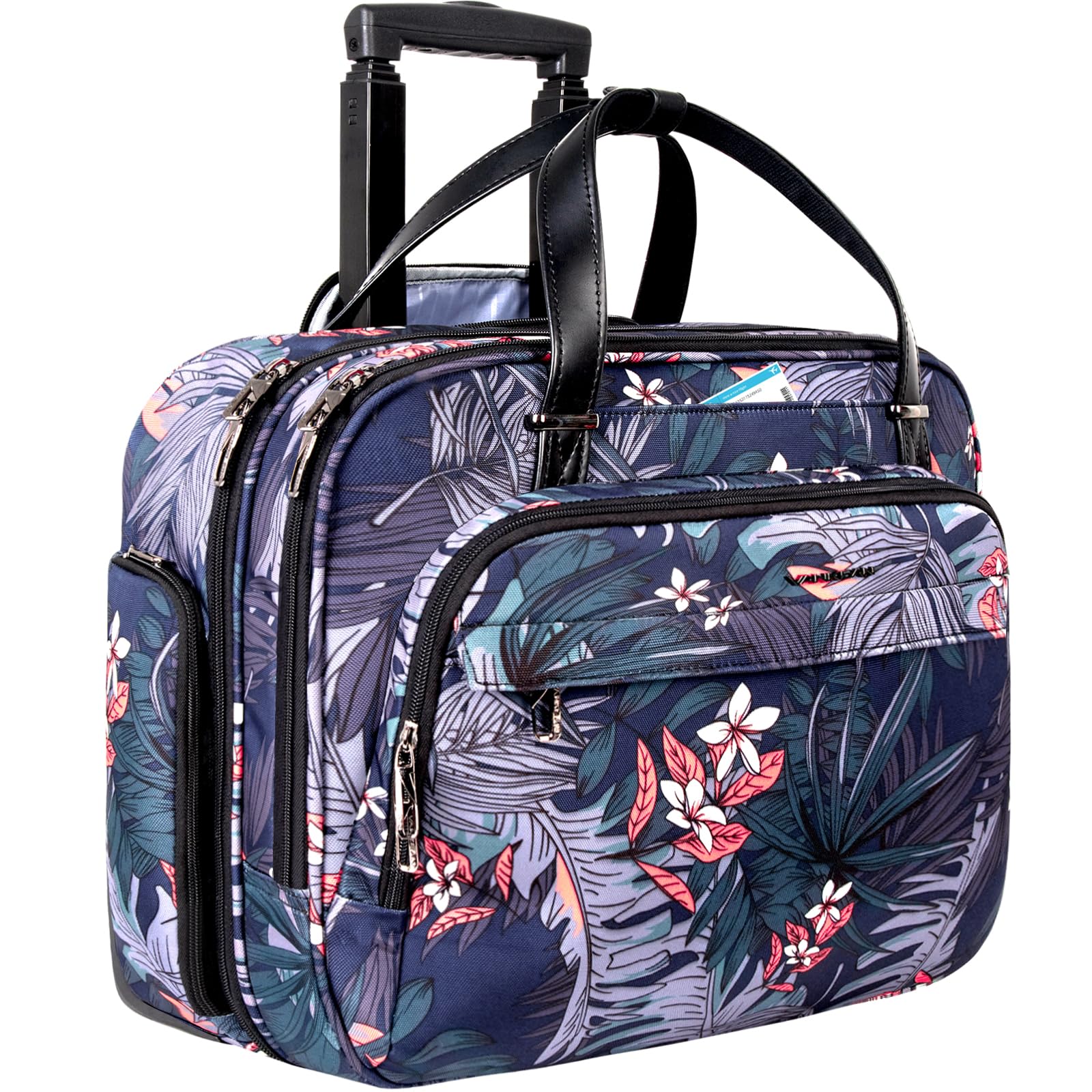 VANKEAN Rolling Laptop Bag Women with Wheels, Fits Up to 15.6 Inch Rolling Briefcase Water Repellent Rolling Computer Bag (Floral)
