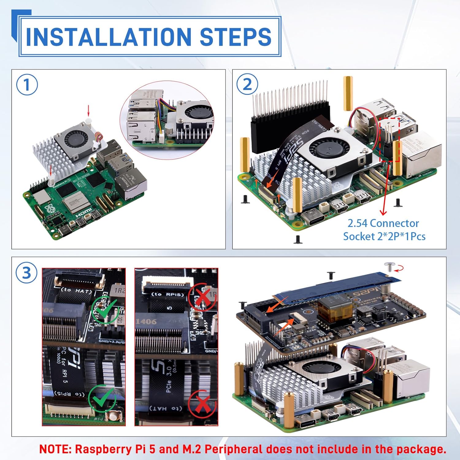 GeeekPi P33 M.2 NVME M-Key PoE+ Hat with Official Pi 5 Active Cooler for Raspberry Pi 5, Support M.2 NVMe SSDs 2230/2242/2260/2280