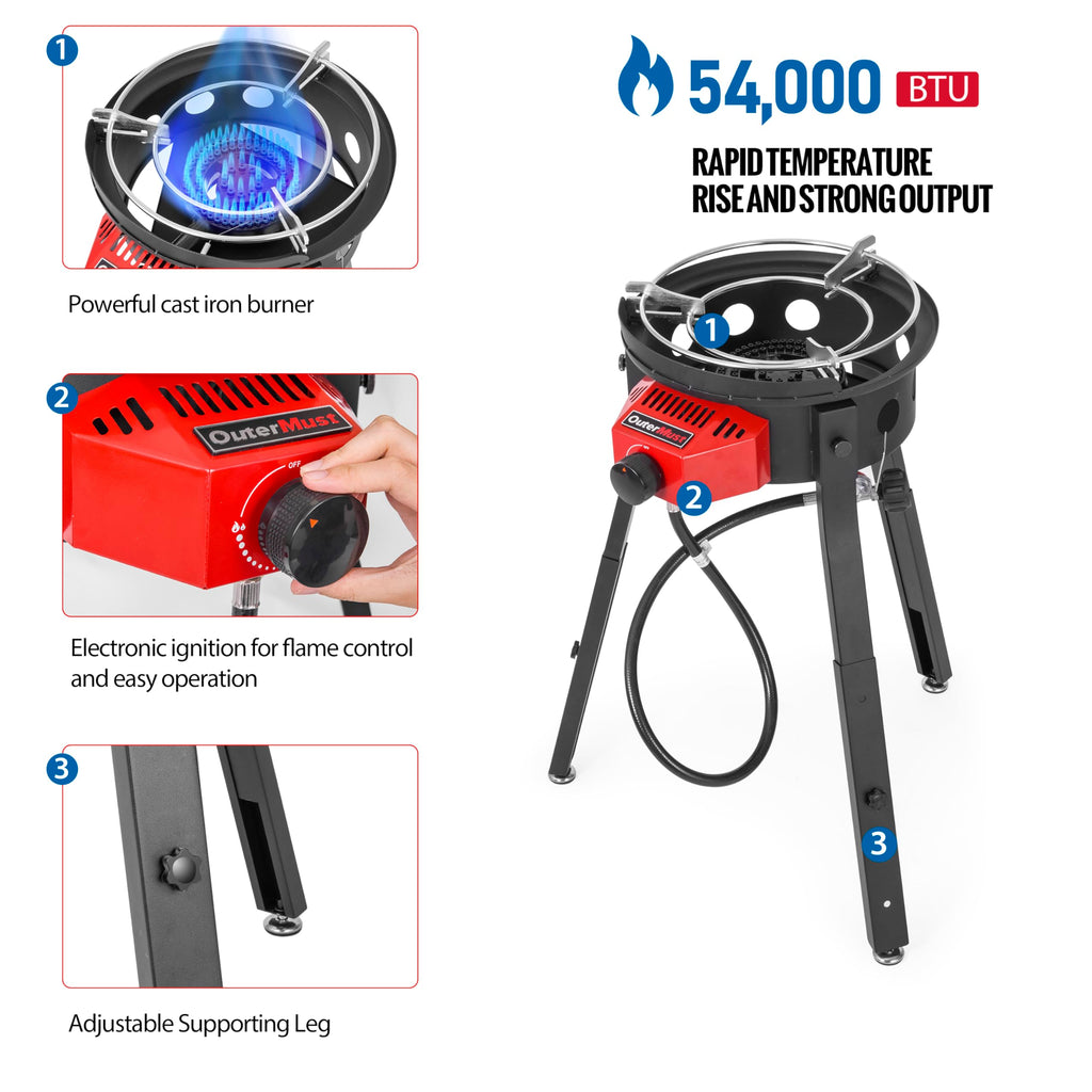 OuterMust Outdoor Cooker Wok Station with Cover, Iron Wok, Electronic Ignition and Burner 54000 BTU for BBQ, Backyard