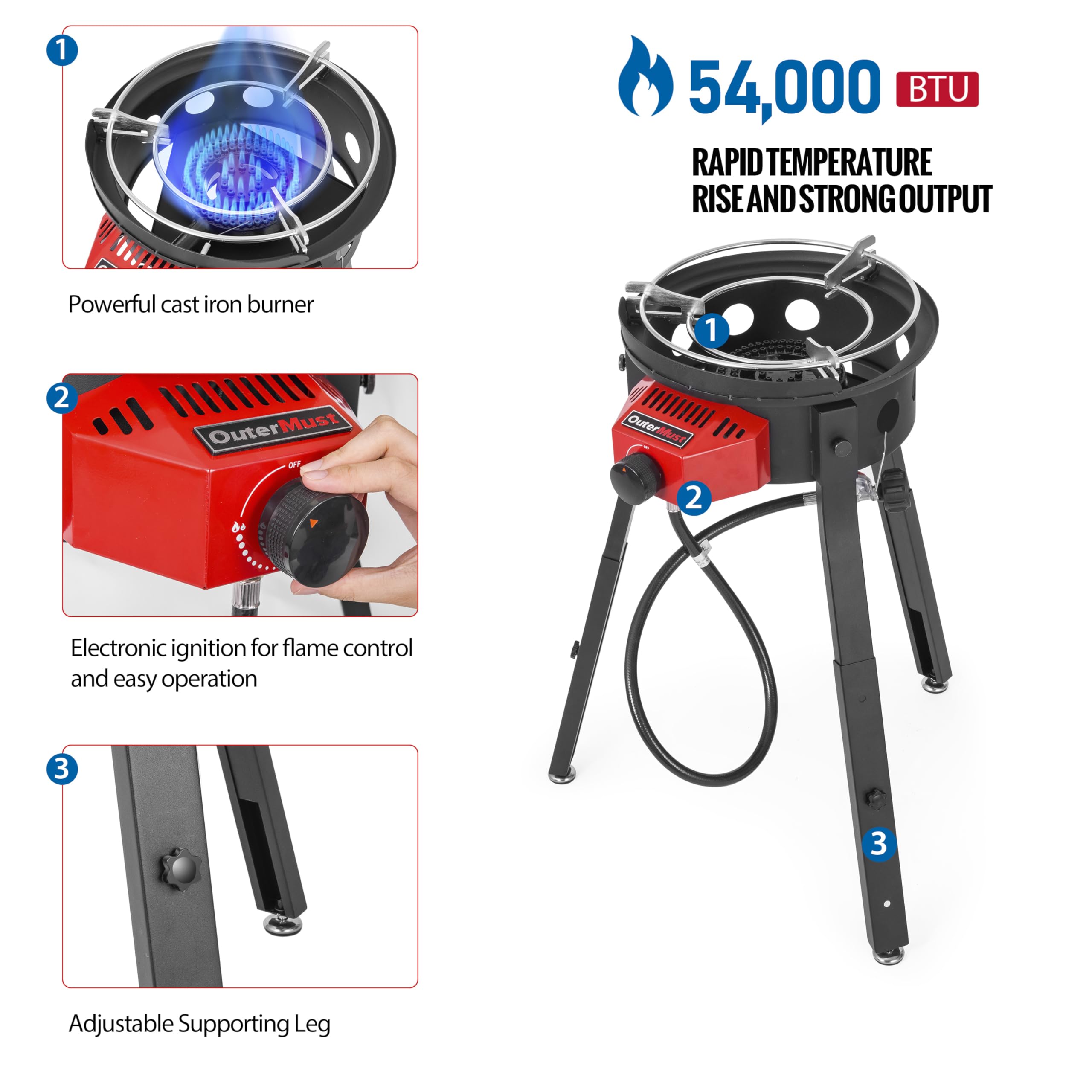 OuterMust Outdoor Cooker Wok Station with Cover, Iron Wok, Electronic Ignition and Burner 54000 BTU for BBQ, Backyard