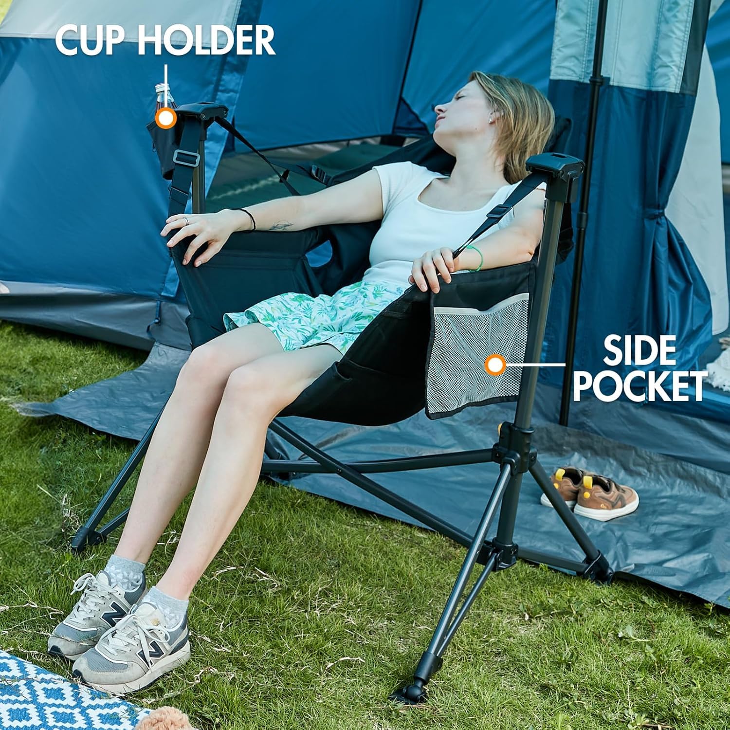 Portal Hammock Camping Chair, Portable Outdoor Swinging Chairs with Adjustable Back and Height for Lawn, Backyard, Patio, Supports 400 lbs, Breathable Mesh High Back, Blue