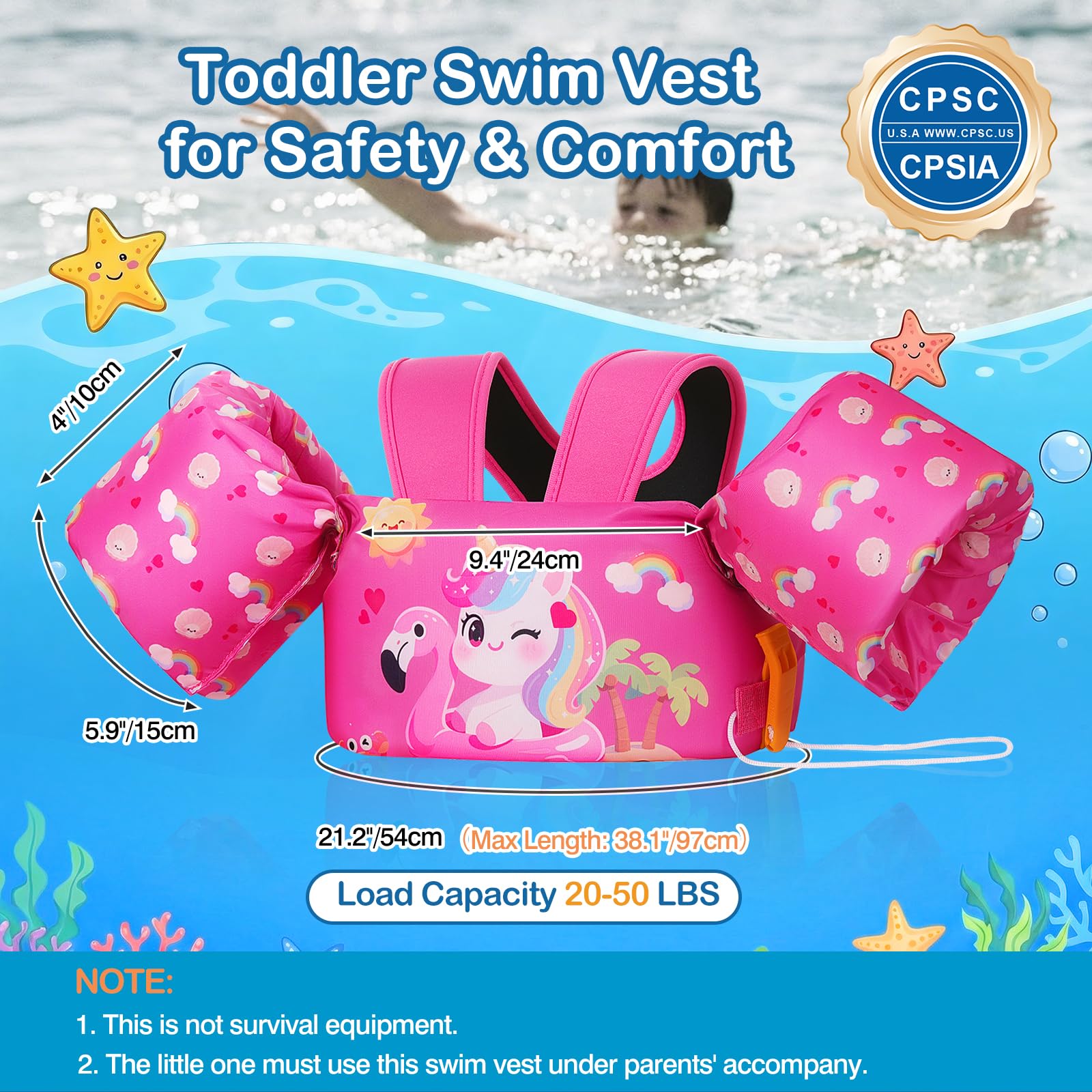 Moko Swim Arm Band for Kids 20-30-50 lbs, Cute Cartoon Toddler Swim Vest, Swimming Water Wings Pool Floaties Sleeve for Children Learn to Swim