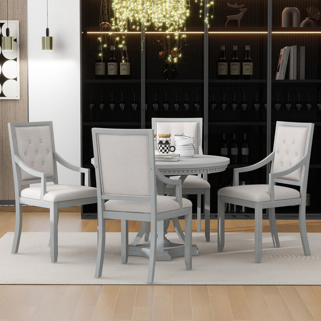 LUMISOL 5-Piece Dining Table Set for 4, Farmhouse Round Kitchen Table Set with Special Shaped Legs and 4 Upholstered Chairs for Kitchen, Dining Room, Small Space, Antique Blue