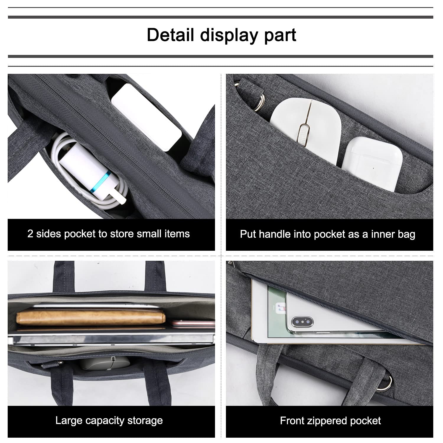 Voova Laptop Bag 13 14 Inch, Waterproof Computer Sleeve Carrying Case with Shoulder Straps & Handle Compatible with Macbook Air 13 M2/M3/M4, MacBook Pro 13/14, HP Dell Lenovo Chromebook 14, Black