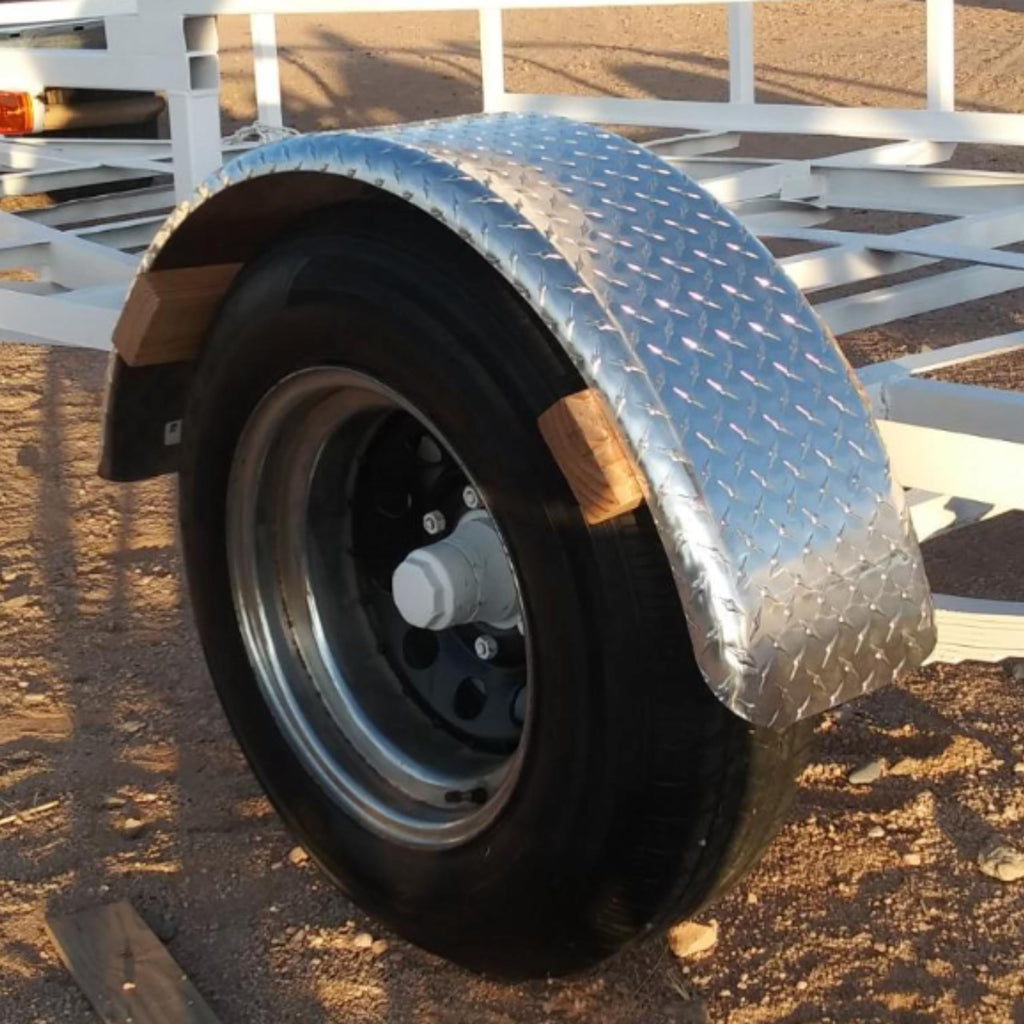 Tie Down Trailer Fenders Single Axle – Diamond Plated, Made in USA – Aluminum Trailer Fender – for 13-16" Wheels – 31.48" L x 8" W x 13.12" H (1 Fender)