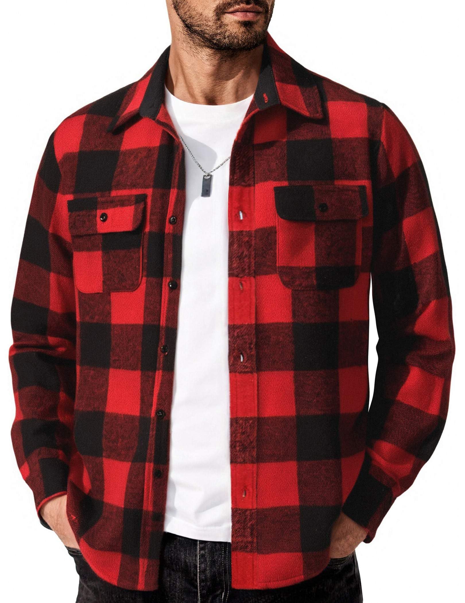 COOFANDY Men's Flannel Shirts Long Sleeve Cotton Plaid Shirt Jacket Casual Button Down Shirt with Pockets