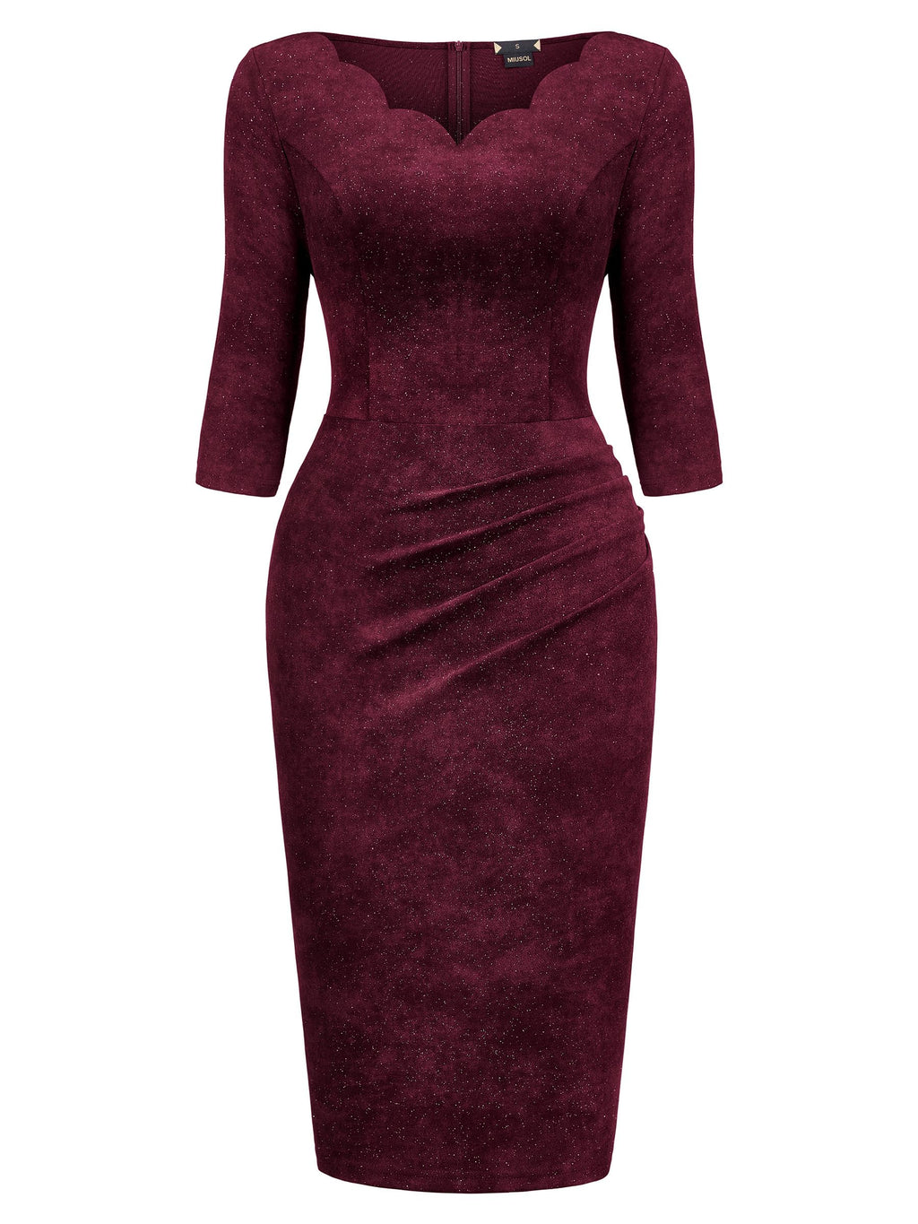 MIUSOL Women's Retro Ruffle Style 3/4 Sleeve Sparkly Cocktail Dress