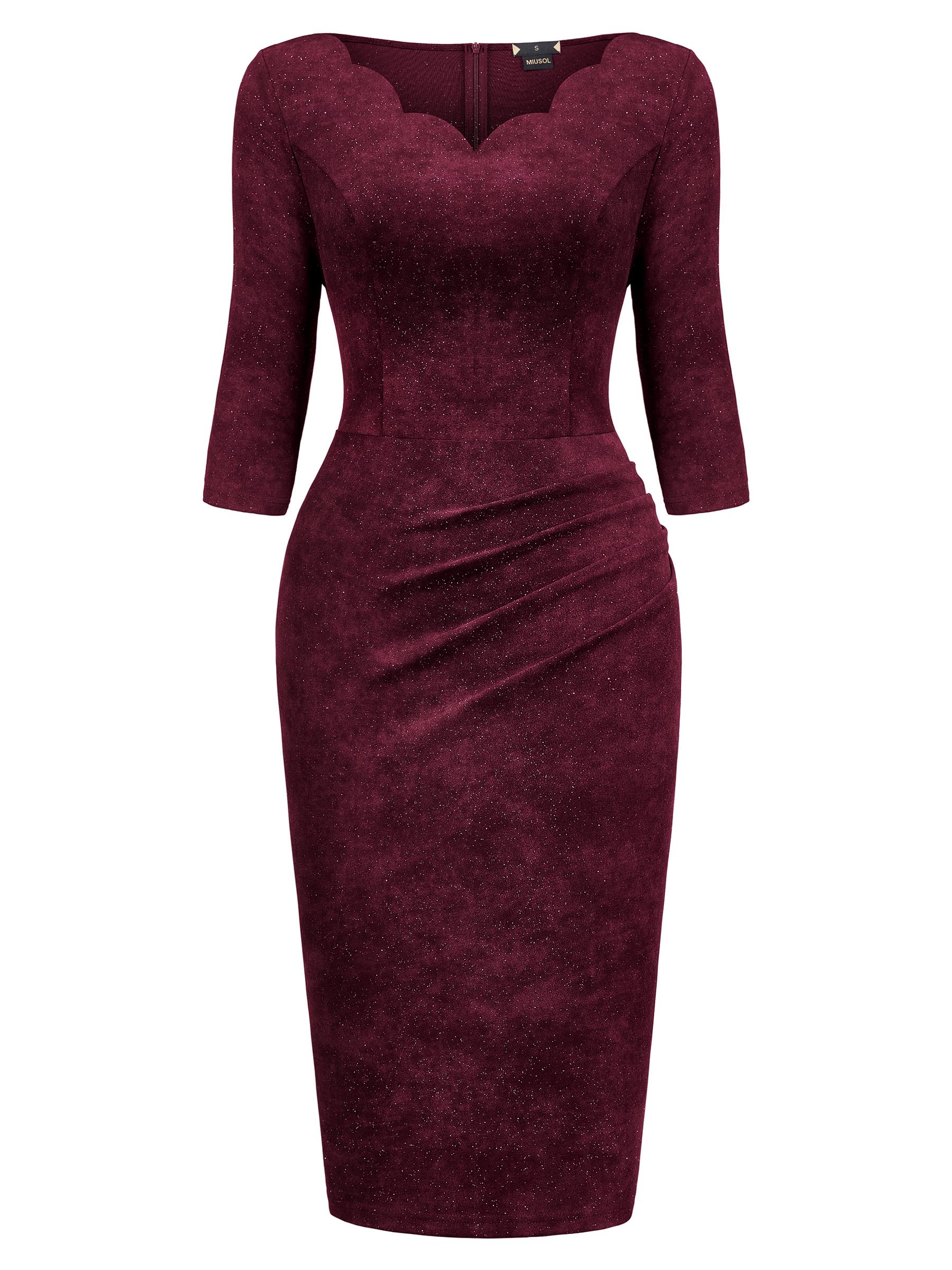 MIUSOL Women's Retro Ruffle Style 3/4 Sleeve Sparkly Cocktail Dress