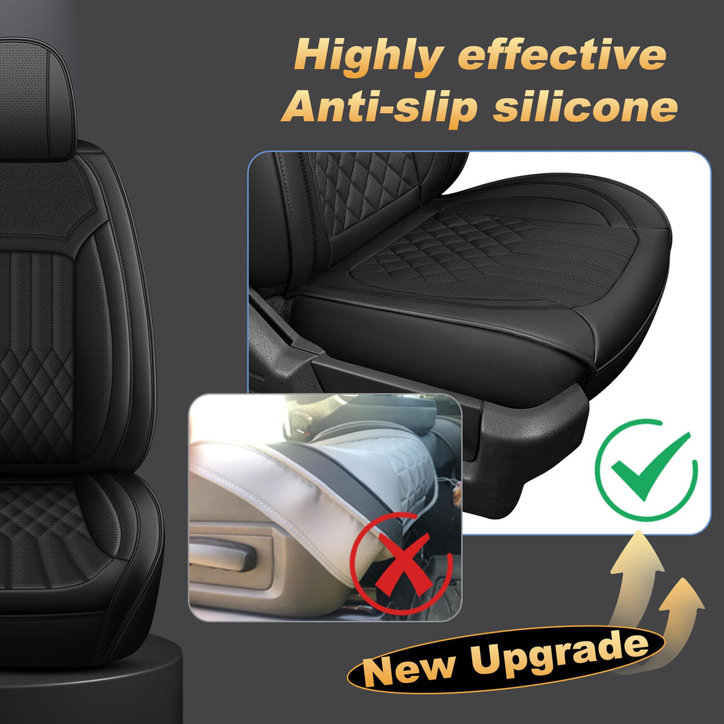 AOMSAZTO Seat Covers Fit for Ford F150 : 2009-2024 2025 2026 - F250/F350/F450 2017-2024 2025 2026 Truck Pick-up Front Car Seat Covers Faux Leather(Blackline, 2PCS Front)