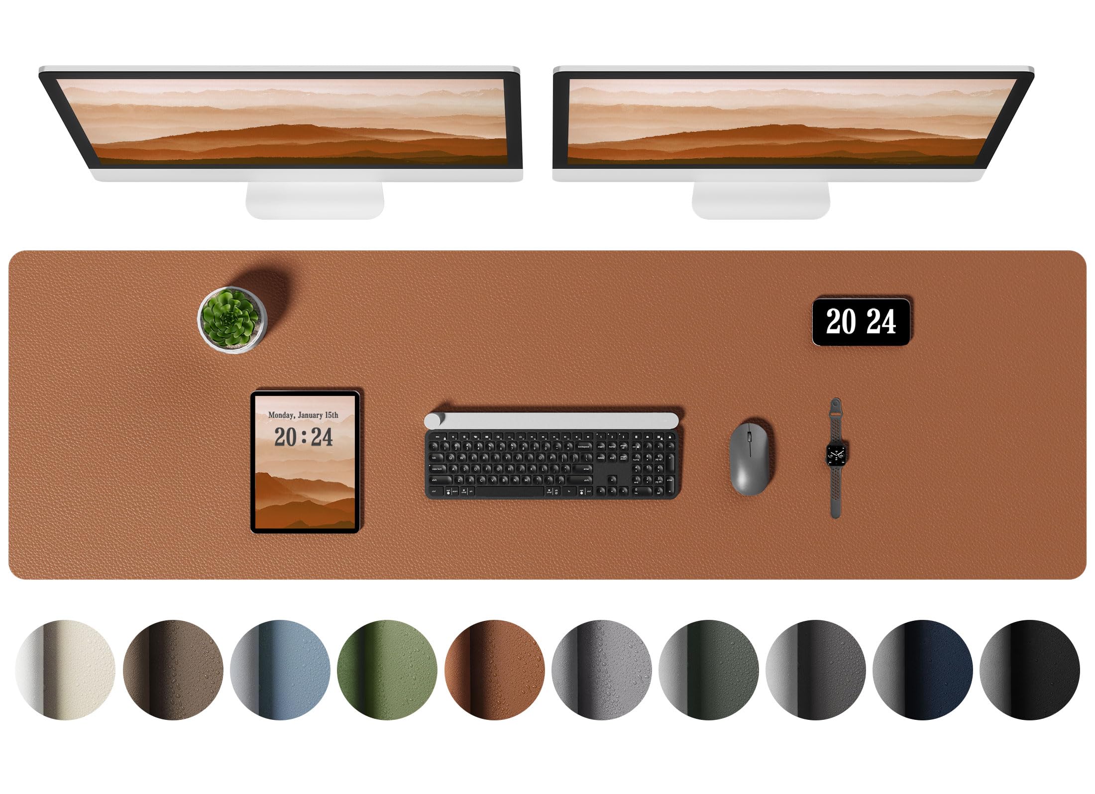 Aothia Leather Desk Pad Protector - Large Mouse Pad, Office Mat, Non-Slip PU Leather Blotter, Laptop Desk Pad, Waterproof Writing Pad for Office and Home (Beige, 38" x 13.7")