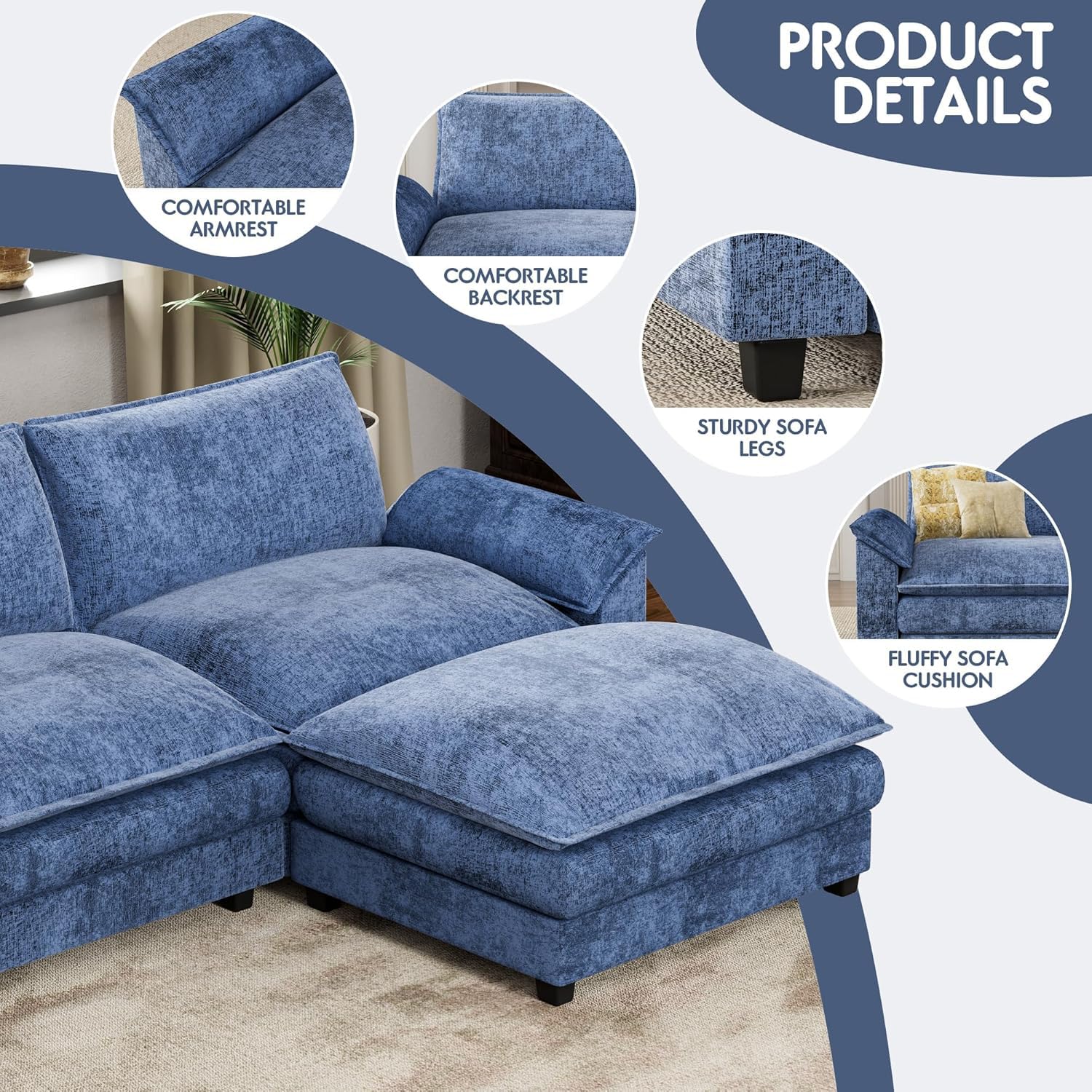 Homall 80" Modular Sectional Sofa, Loveseat Sofa Couch with Double-Layer Cushion, DIY Combination Chenille Deep 2-Seat Cloud Couch for Living Room, Apartment (Bright Grey, Loveseat Sofa)